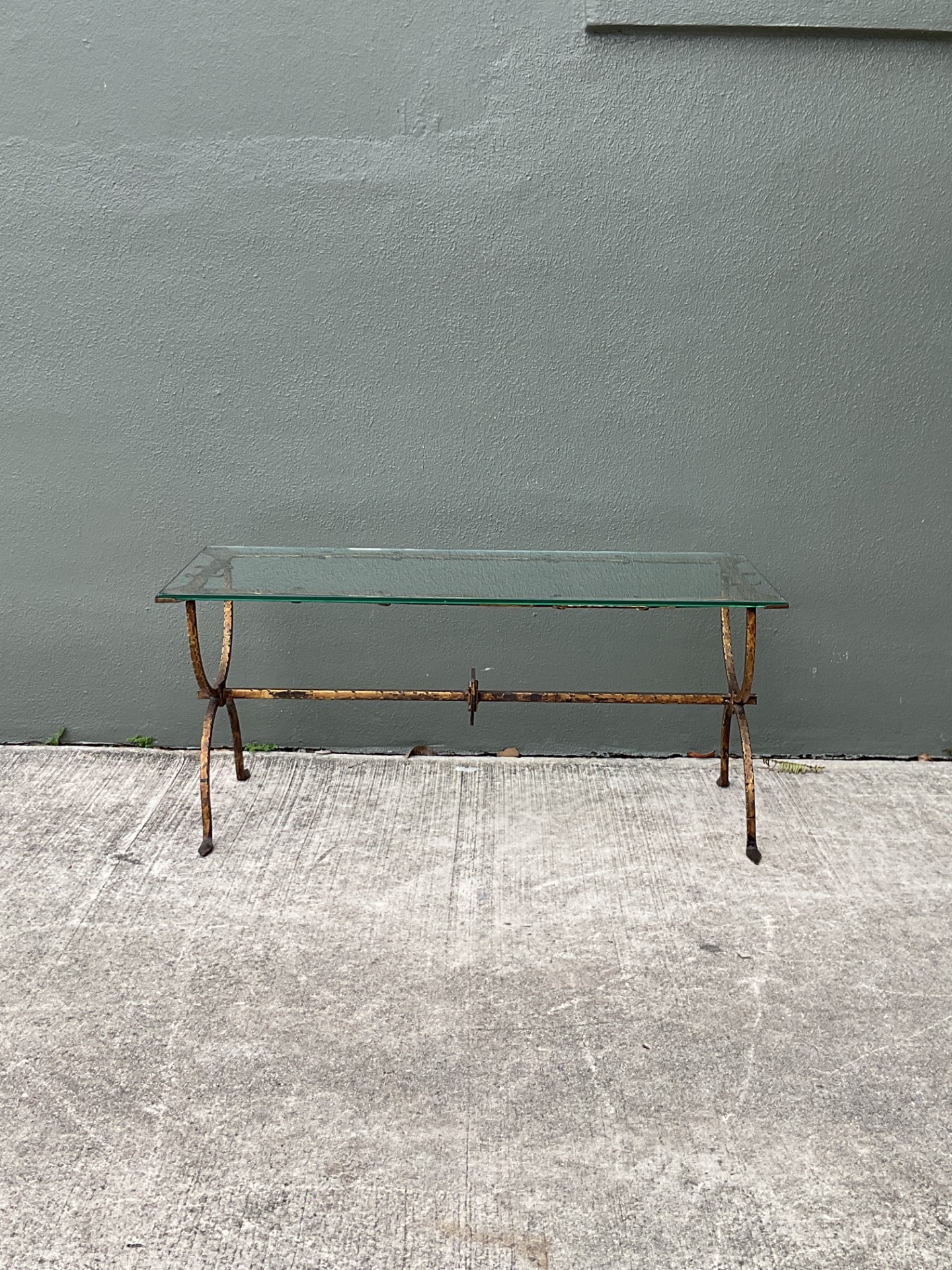 Vintage Hammered Iron and Glass Coffee Table - Back view