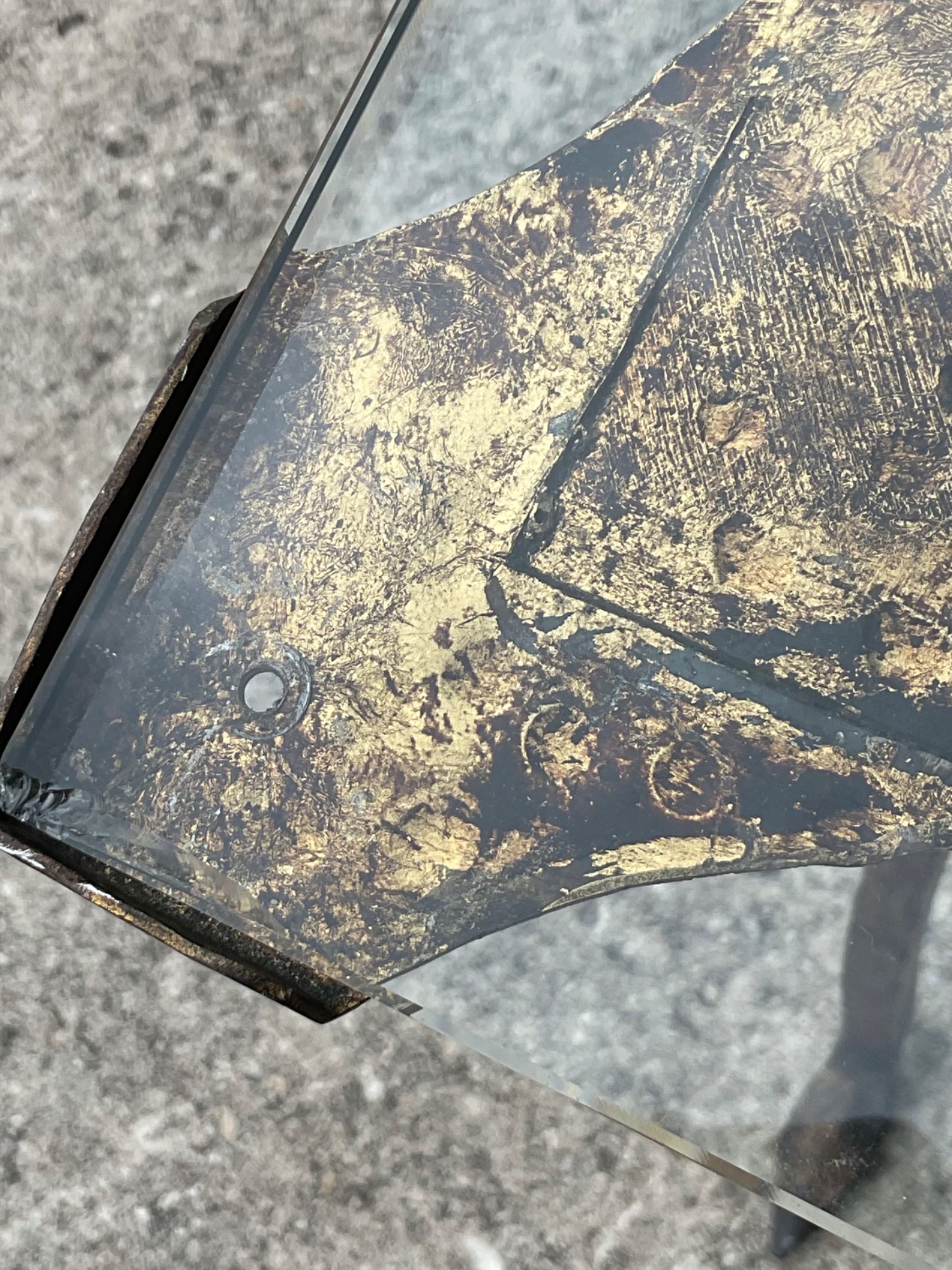 Vintage Hammered Iron and Glass Coffee Table - Top view
