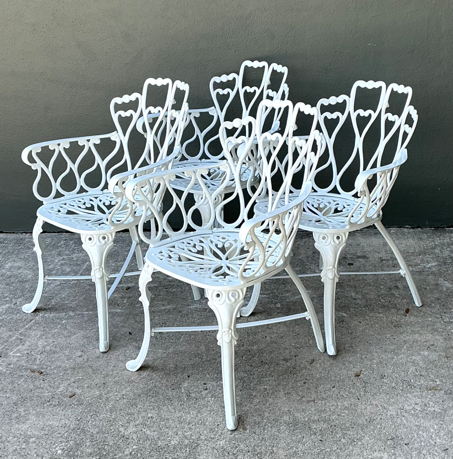 Vintage White Metal Outdoor Armchairs - Set of Four - Side view