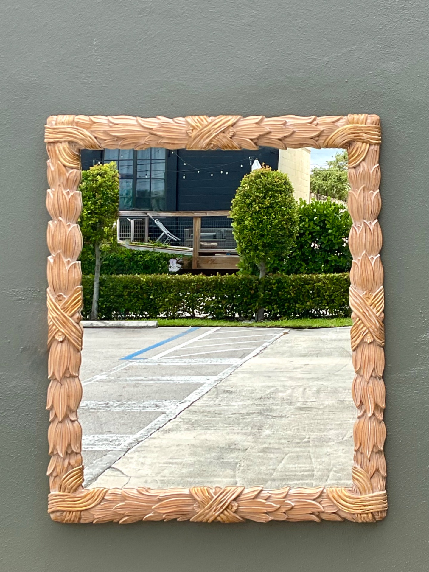 Vintage Italian Carved Wood Mirror - Back view