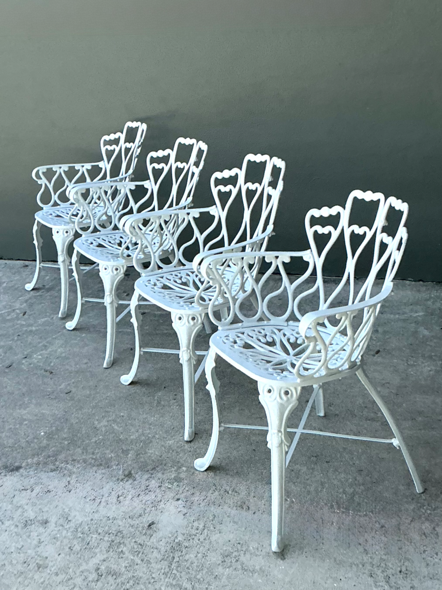 Vintage White Metal Outdoor Armchairs - Set of Four - Top view