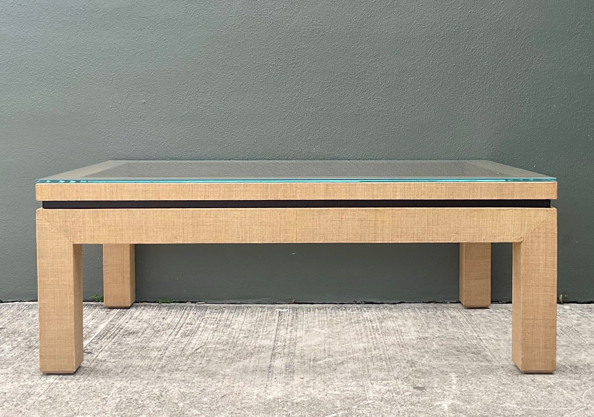 Vintage Grasscloth Parsons Coffee Table - Back view