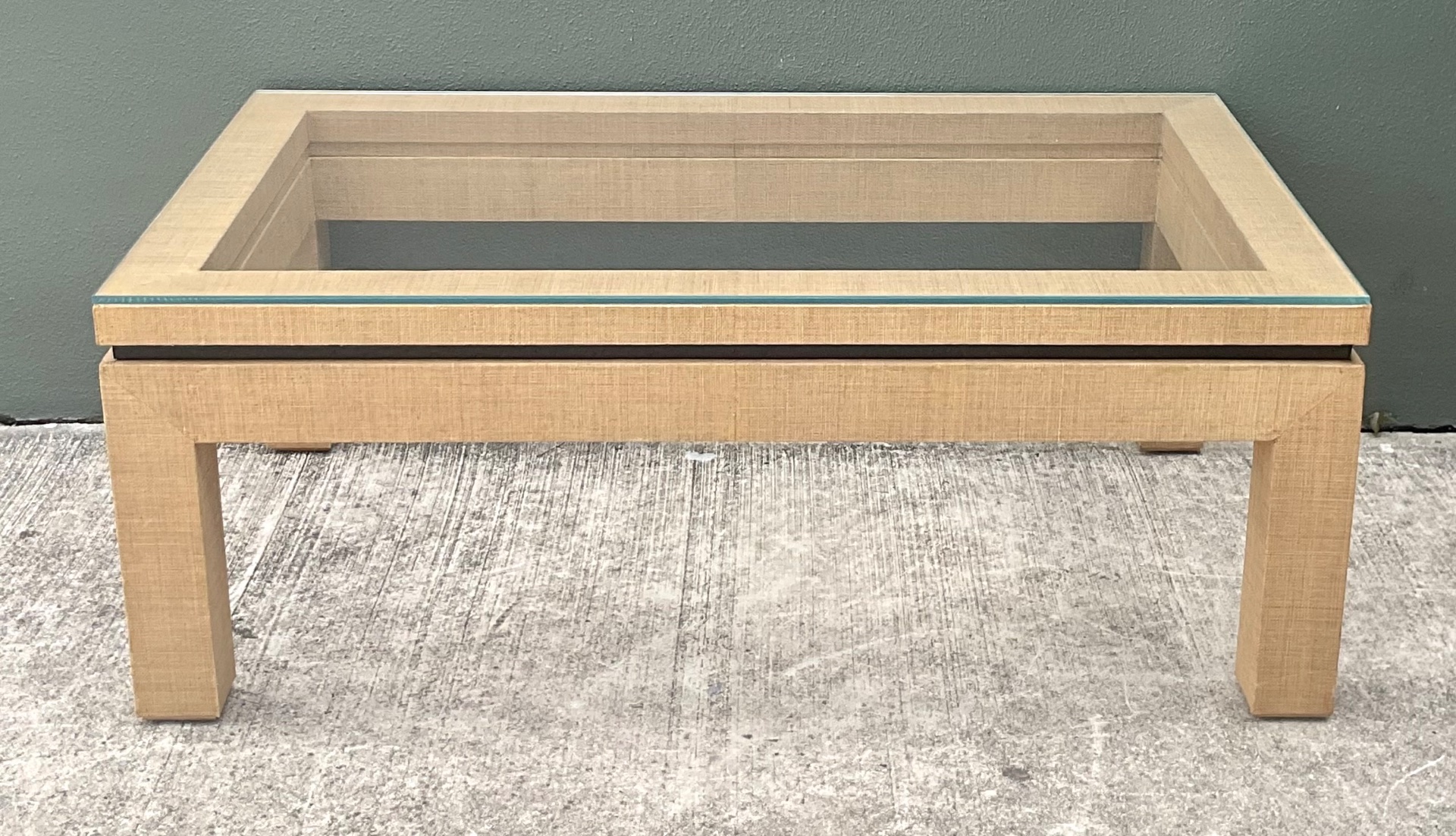 Vintage Grasscloth Parsons Coffee Table - Detail view