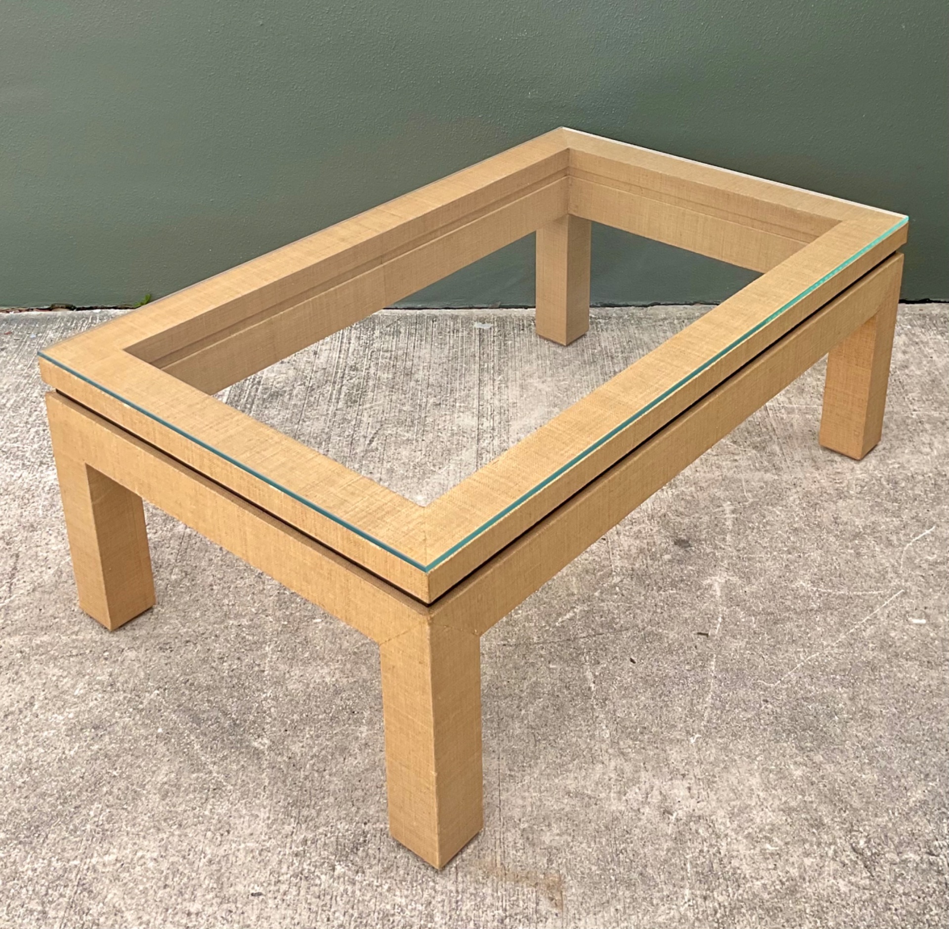 Vintage Grasscloth Parsons Coffee Table - Top view