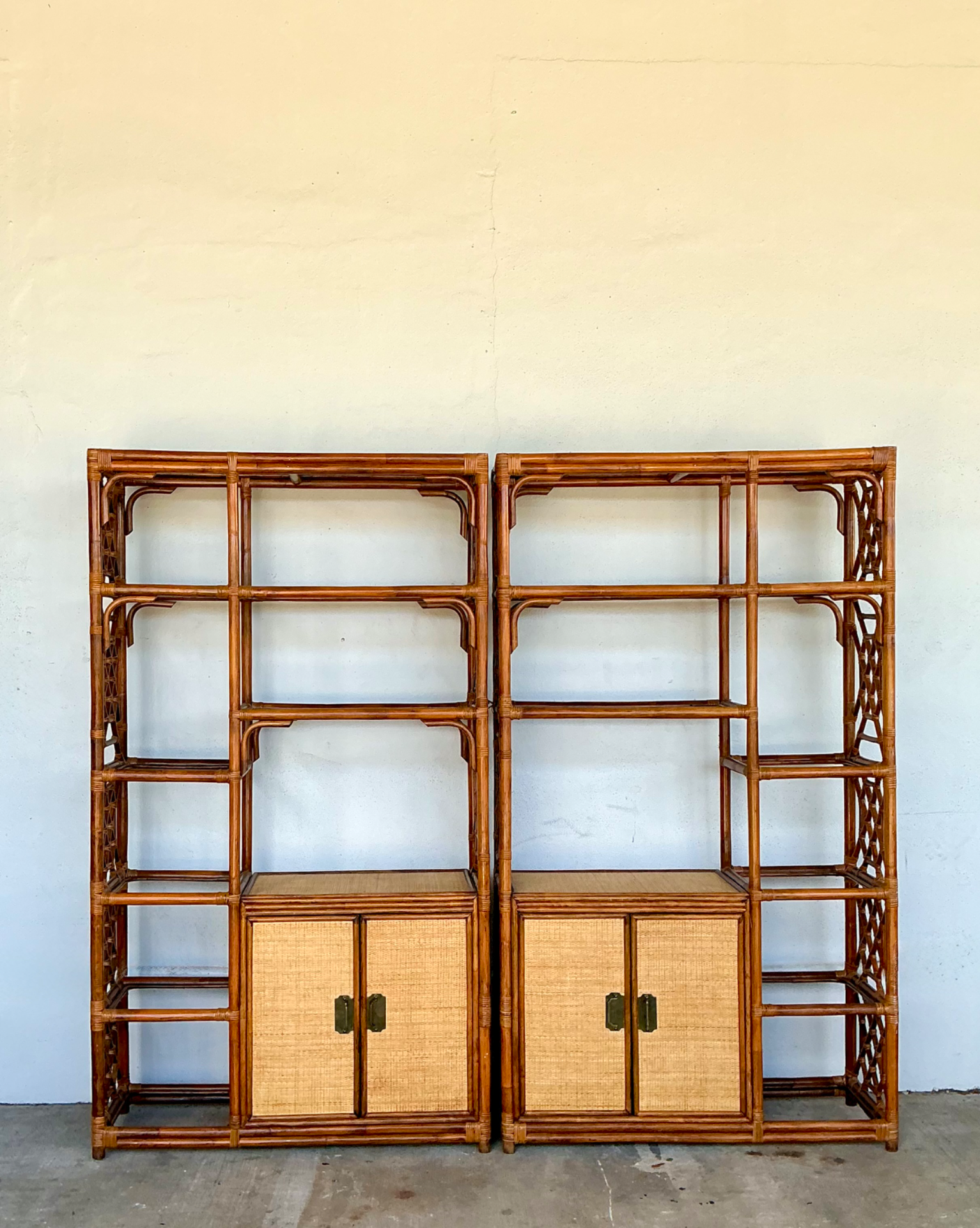 Vintage Bamboo Fretwork Etagere - A Pair - Back view