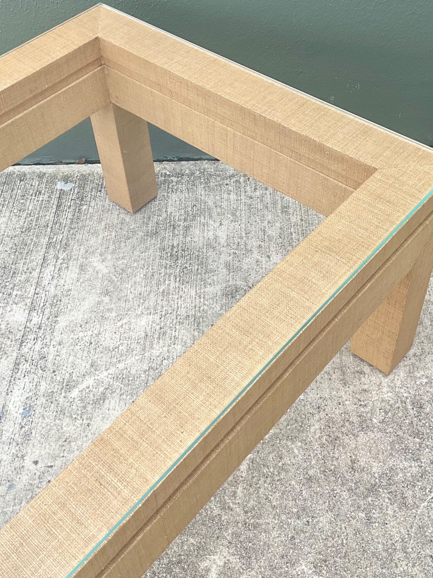 Vintage Grasscloth Parsons Coffee Table - Side view