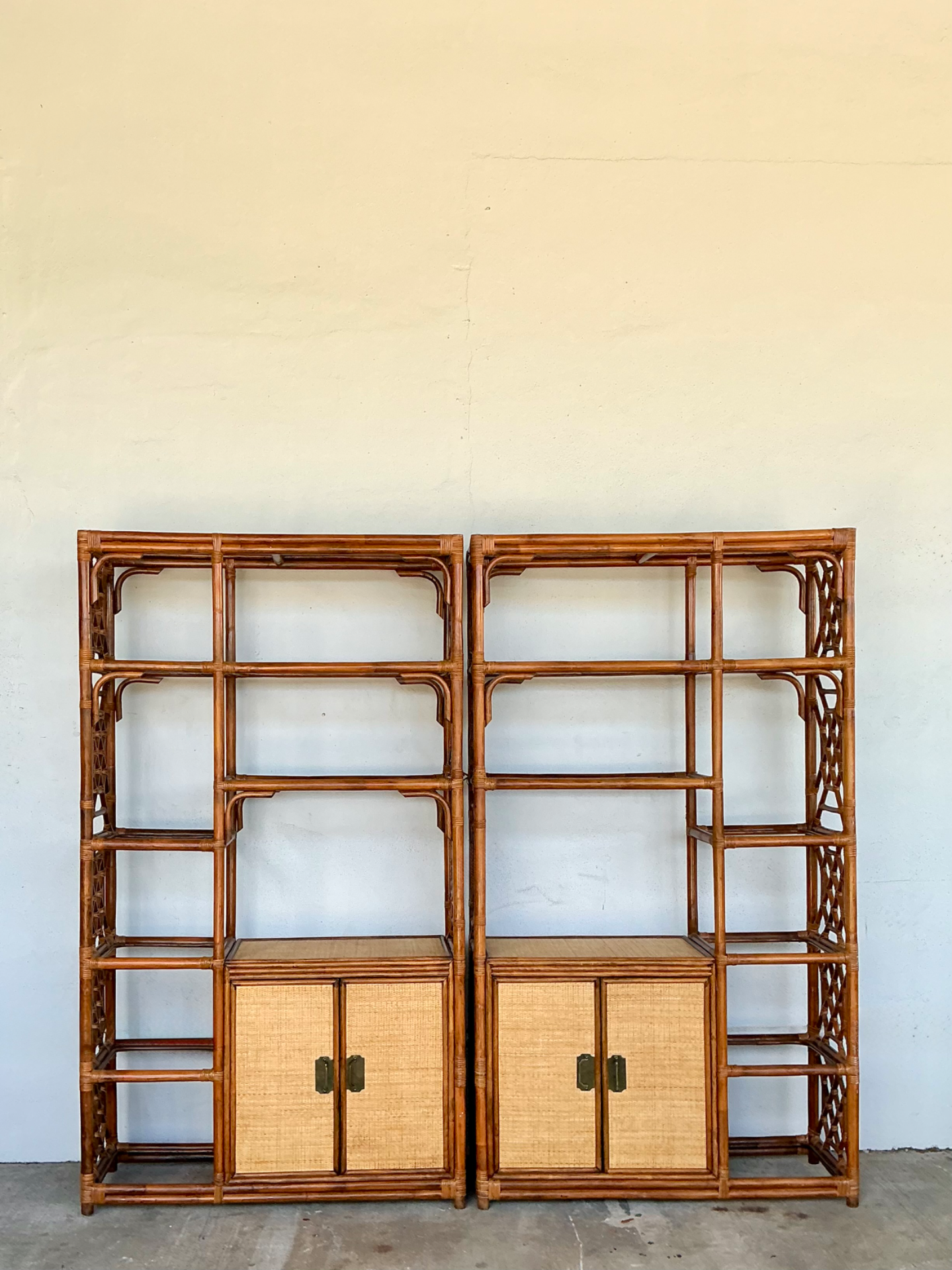 Vintage Bamboo Fretwork Etagere - A Pair - Detail view