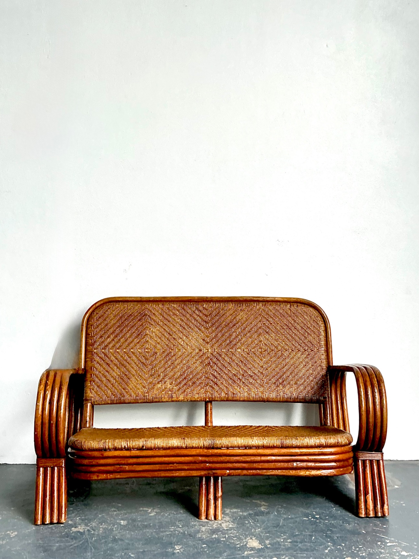 Vintage Woven Rattan Loveseat - Back view