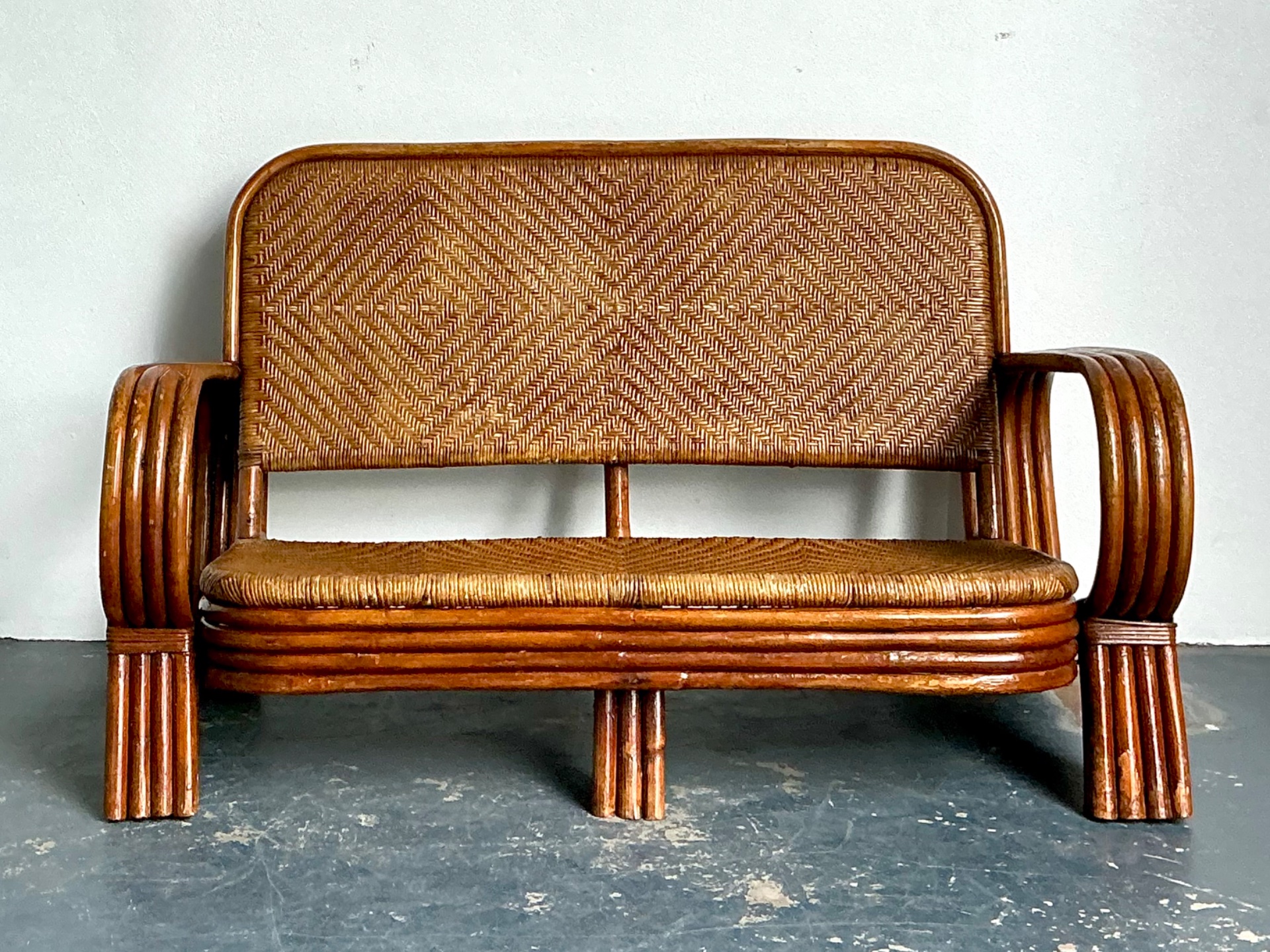 Vintage Woven Rattan Loveseat - Top view