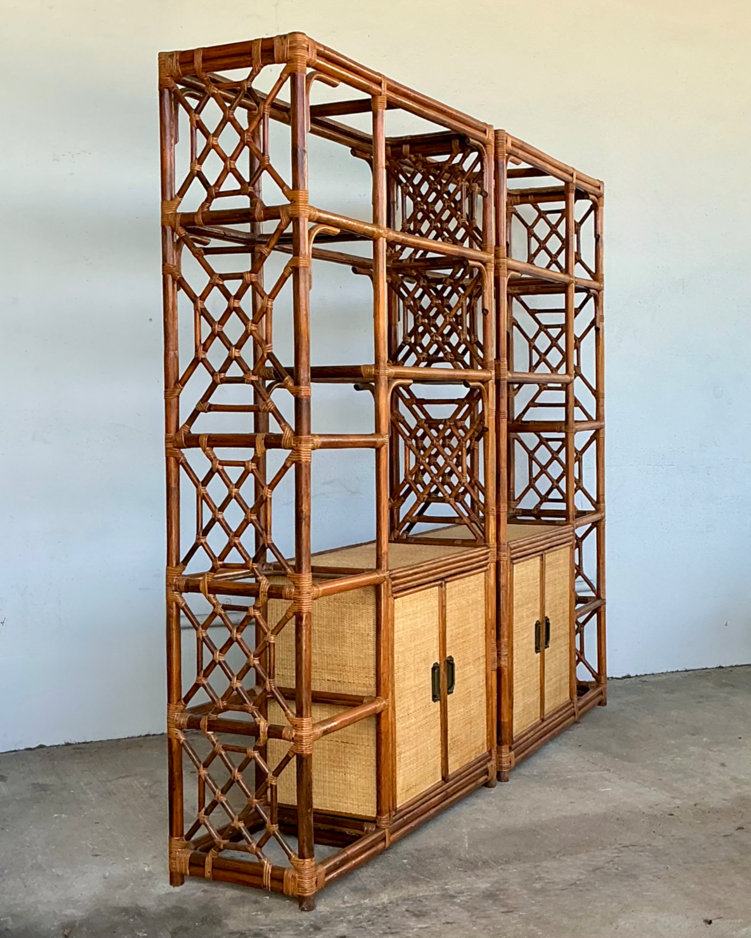 Vintage Bamboo Fretwork Etagere - A Pair - Top view