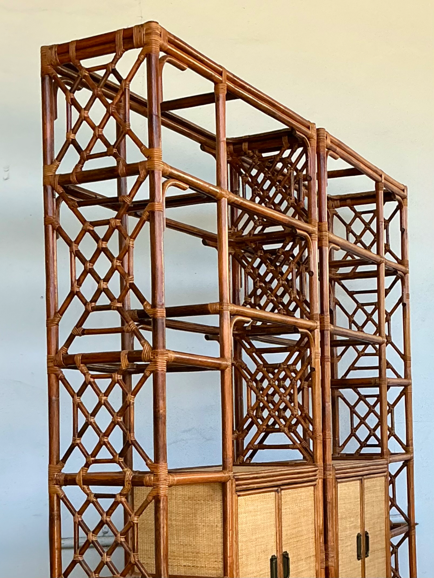 Vintage Bamboo Fretwork Etagere - A Pair - Side view