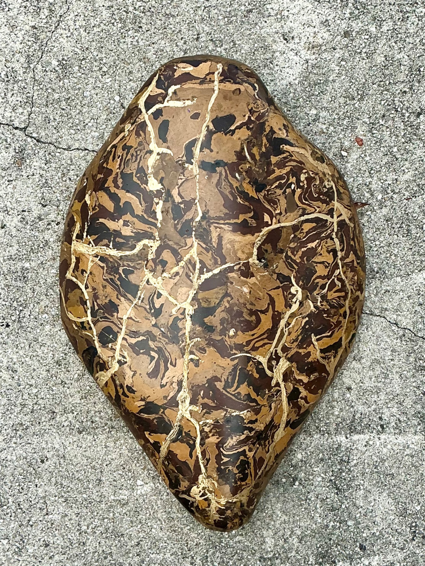 Vintage Italian Scagliola Pigmented Plaster Turtle Shell - Brown, 15.25W x 22.5H - Top view