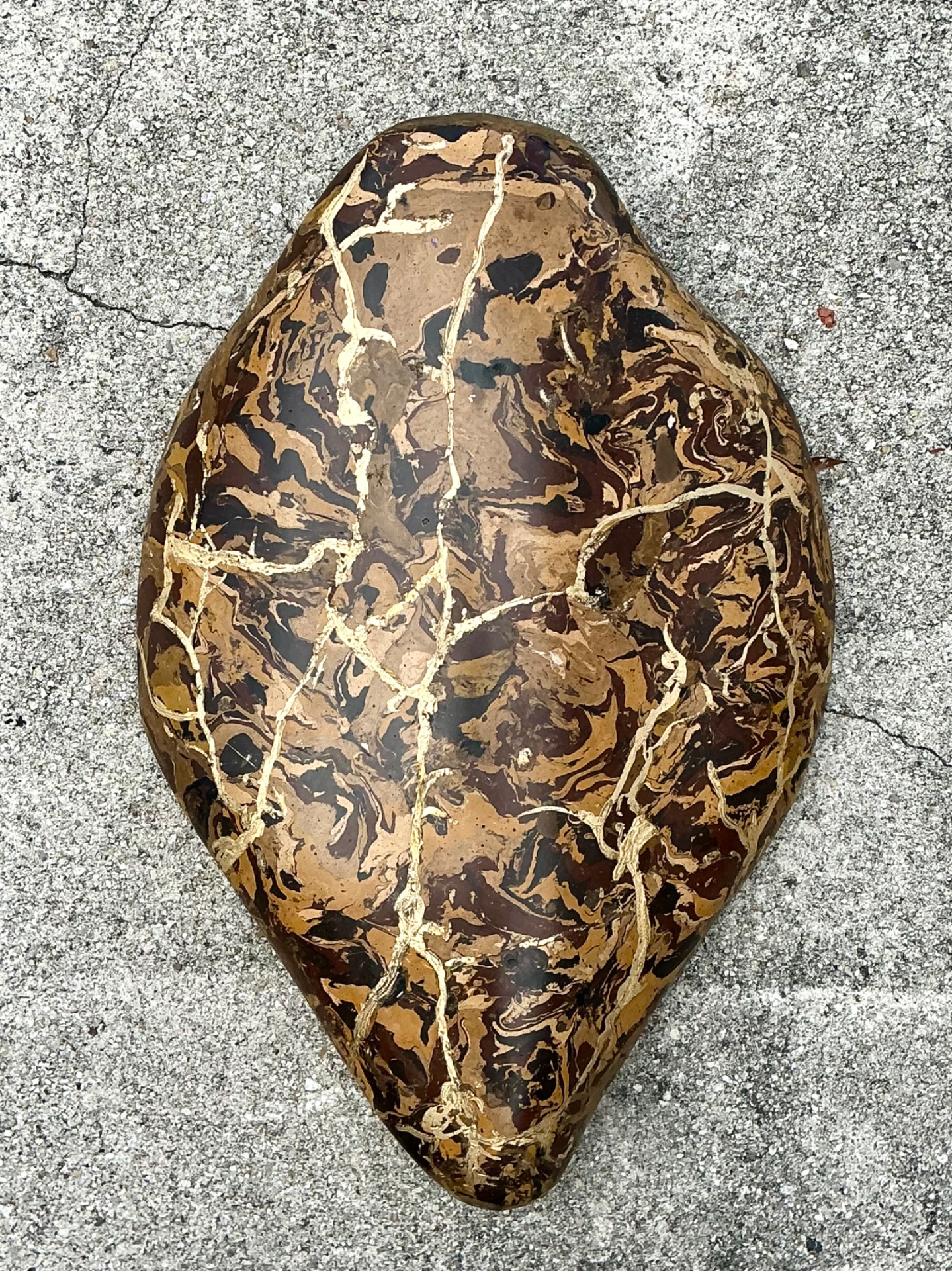 Vintage Italian Scagliola Pigmented Plaster Turtle Shell - Brown, 15.25W x 22.5H - Back view