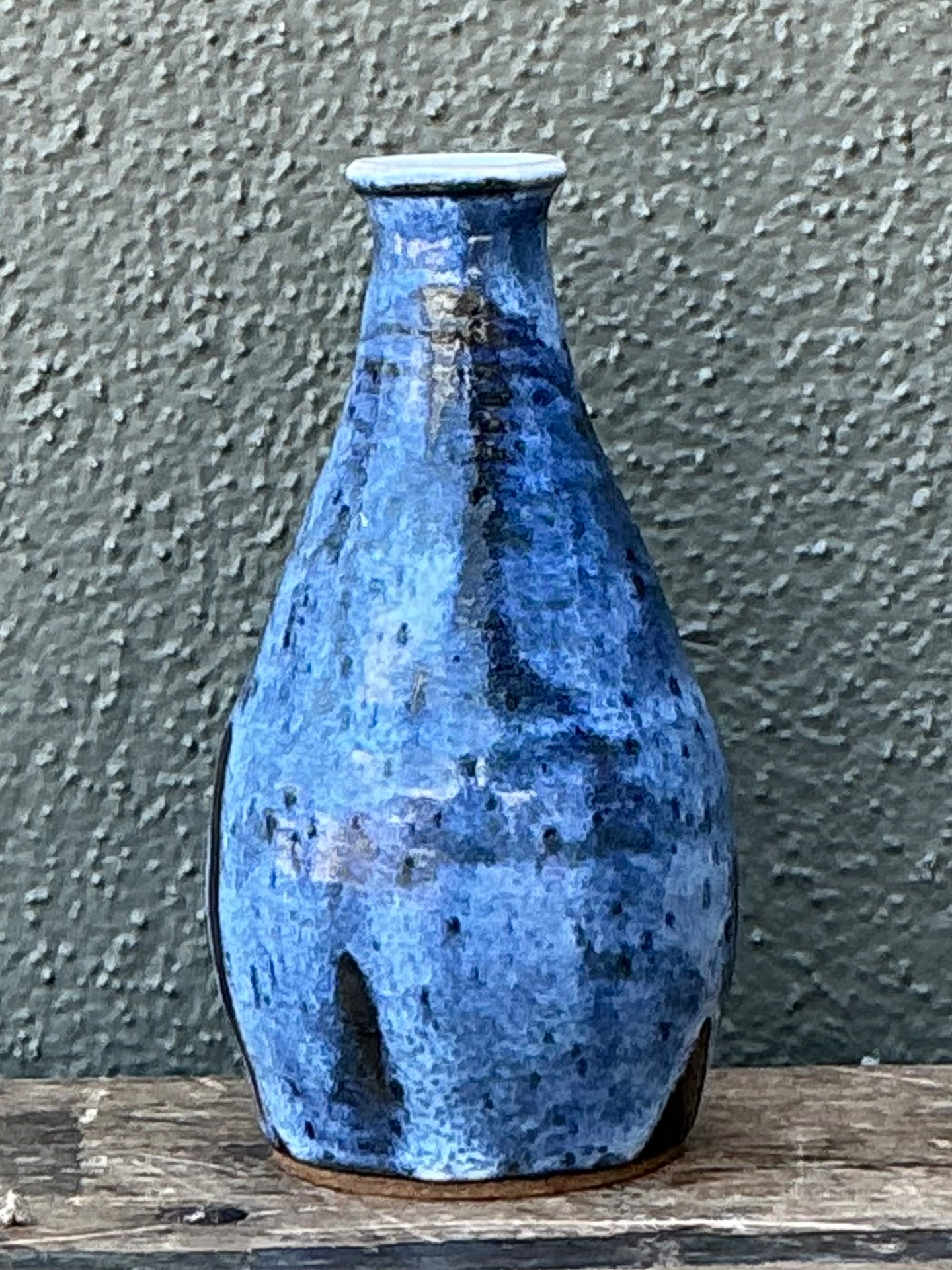 Vintage Blue Glazed Ceramic Vase - Back view