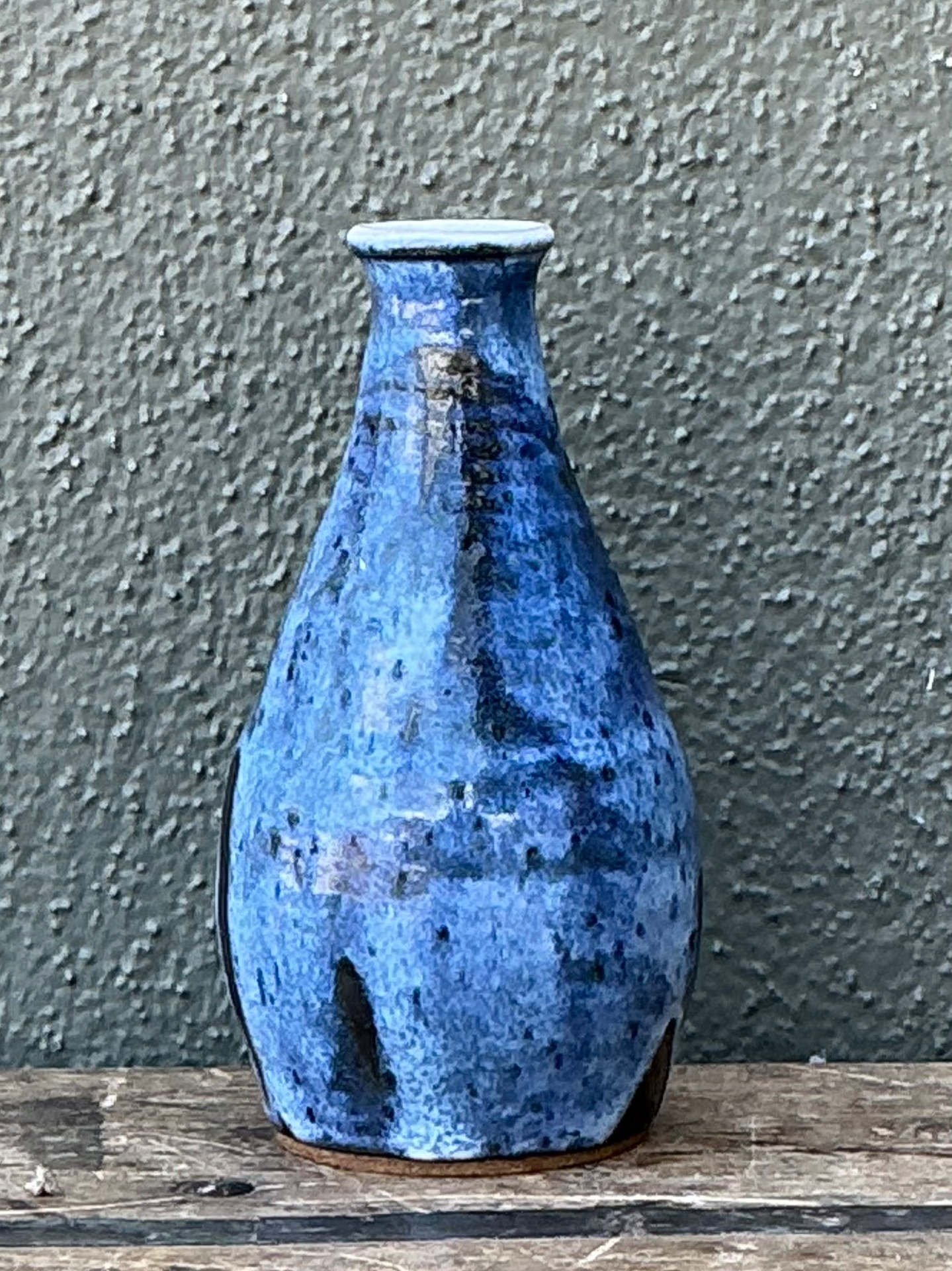 Vintage Blue Glazed Ceramic Vase - Detail view