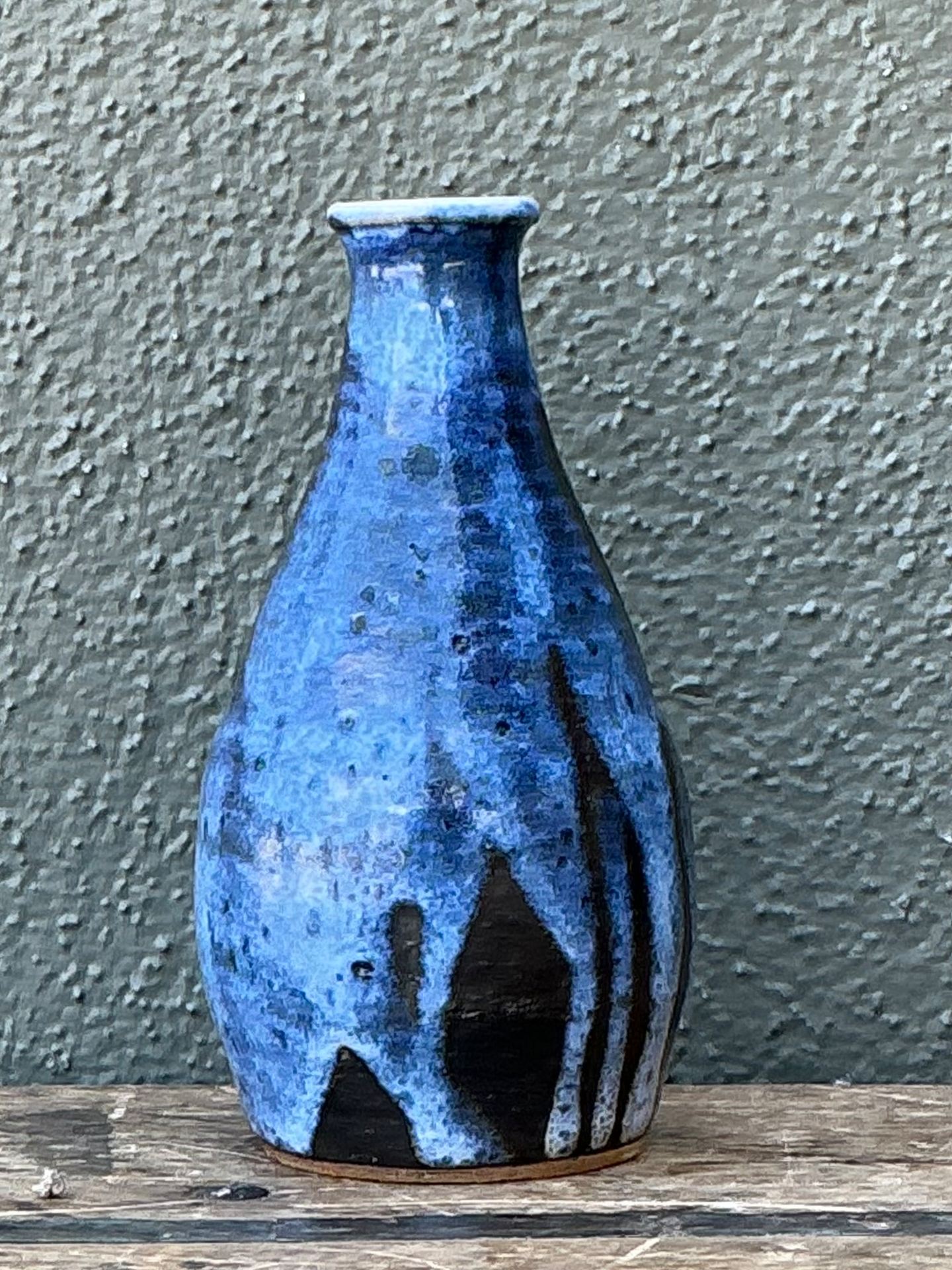 Vintage Blue Glazed Ceramic Vase - Side view
