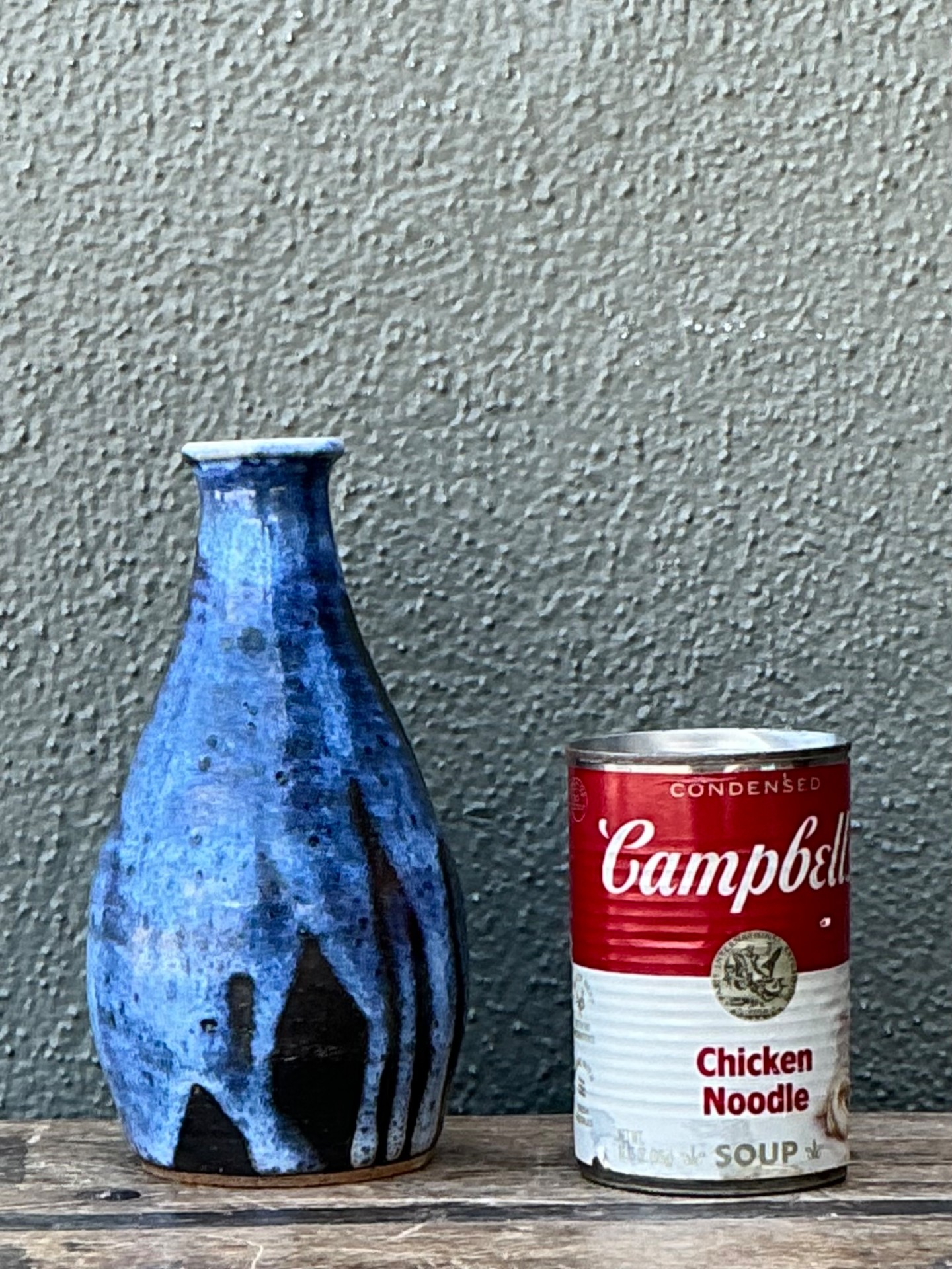 Vintage Blue Glazed Ceramic Vase - Top view