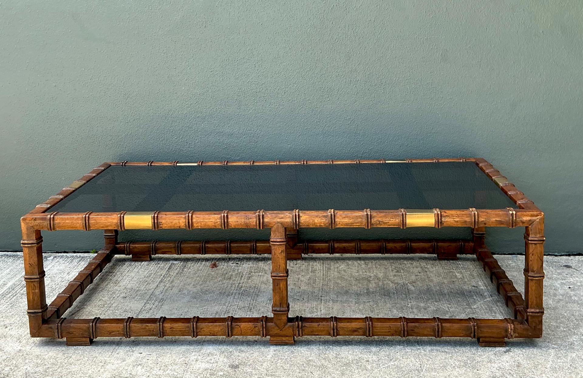 Vintage Carved Faux Bamboo and Glass Coffee Table - Detail view