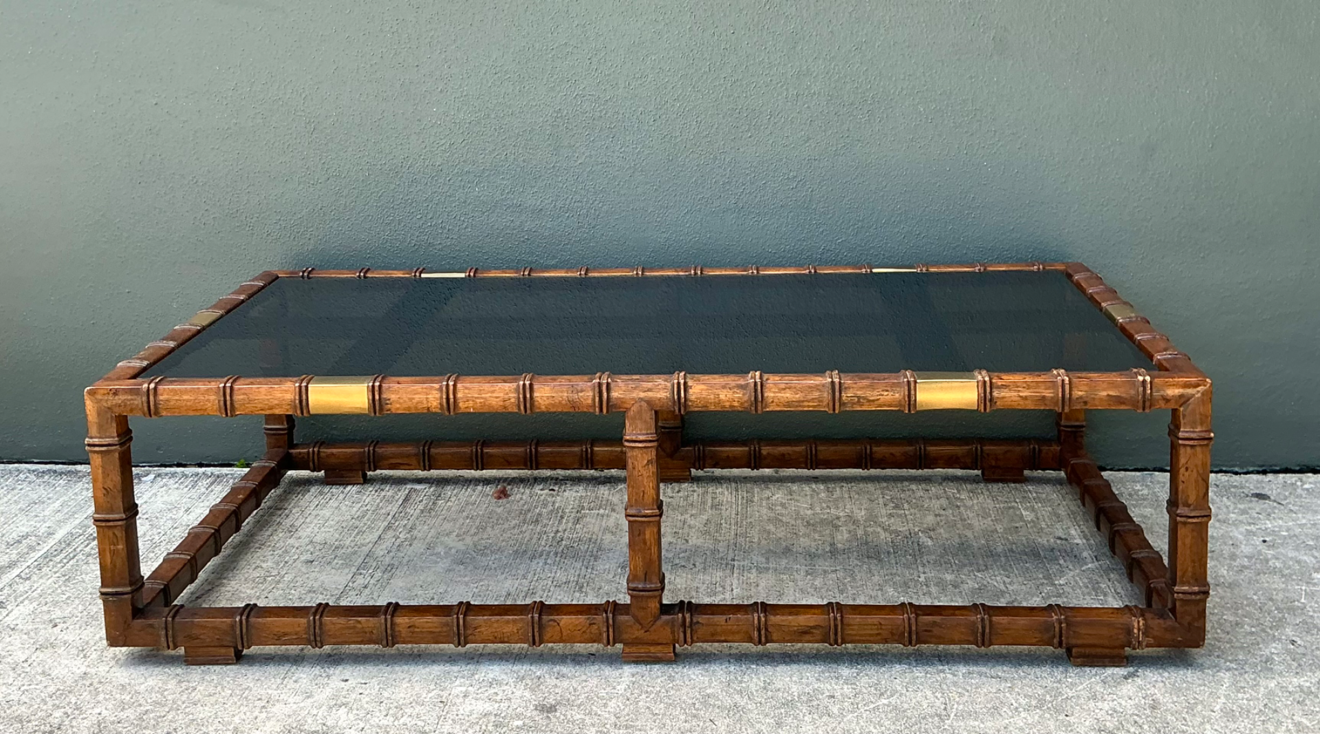 Vintage Carved Faux Bamboo and Glass Coffee Table - Back view