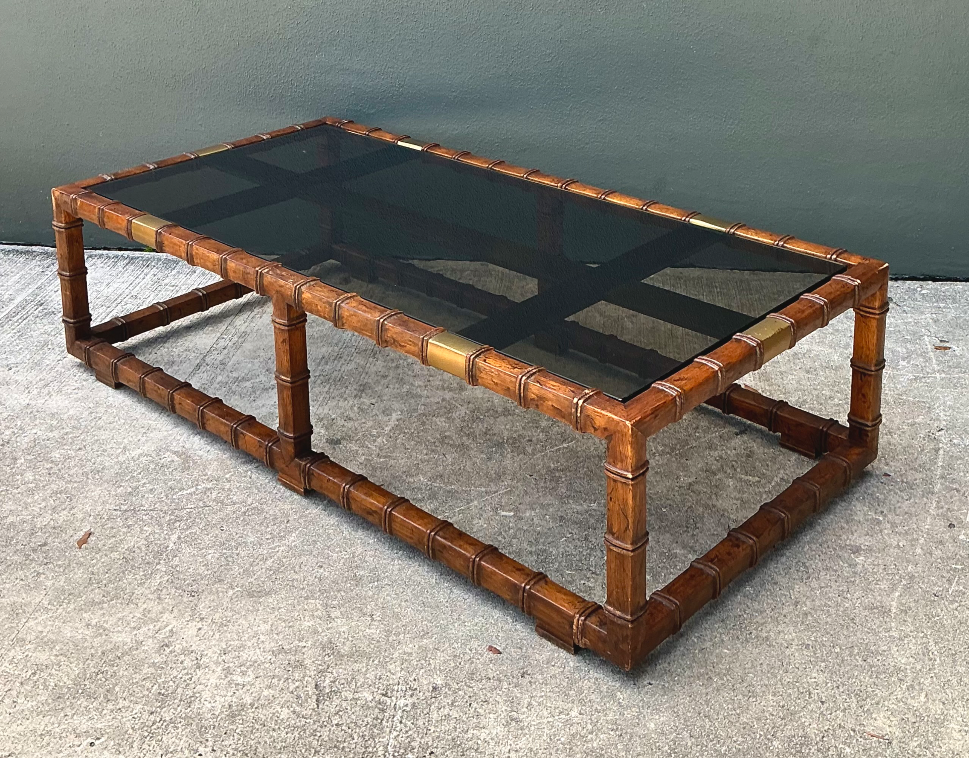 Vintage Carved Faux Bamboo and Glass Coffee Table - Top view