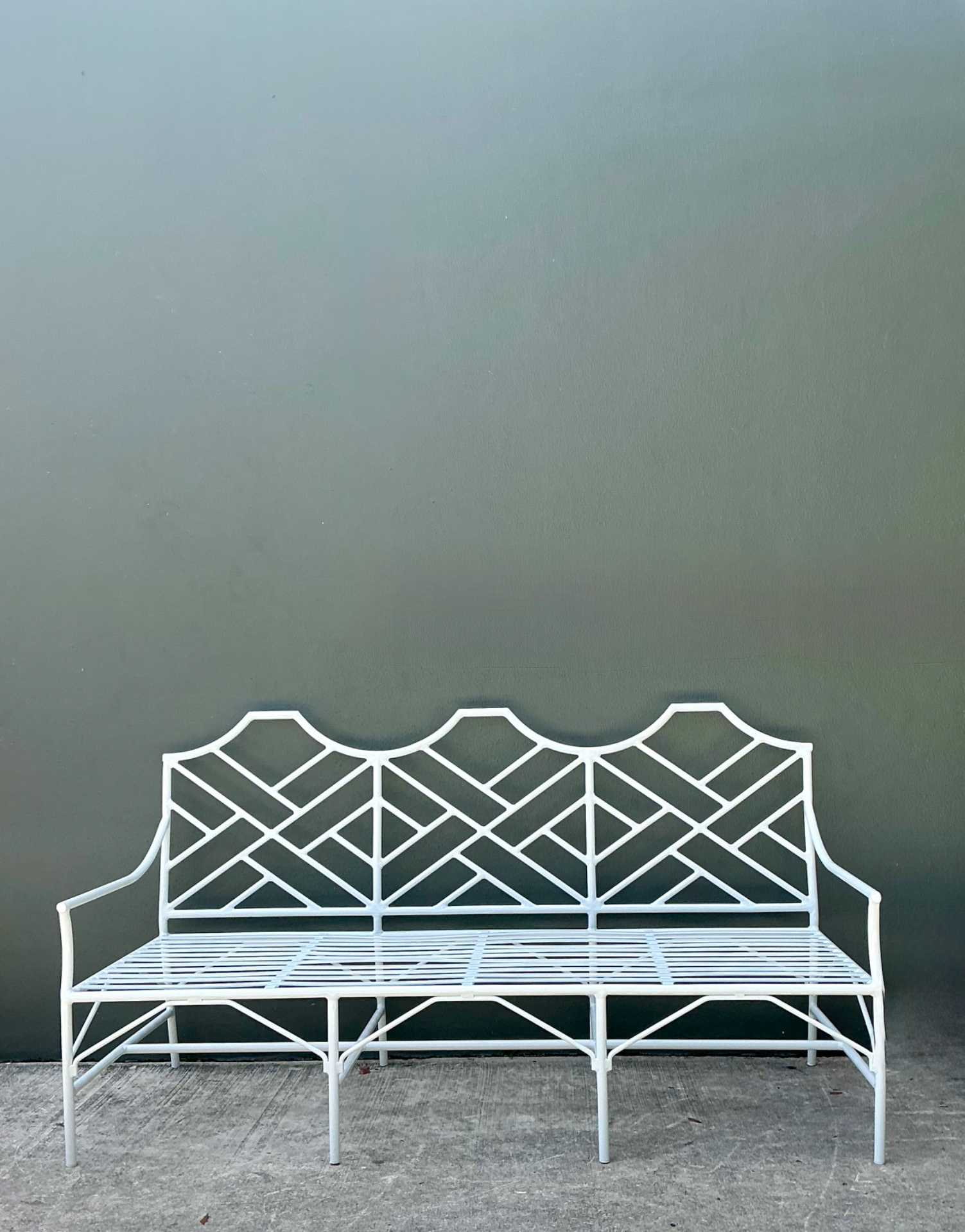Vintage Outdoor Chinese Chippendale Cast Aluminum Sofa - Back view