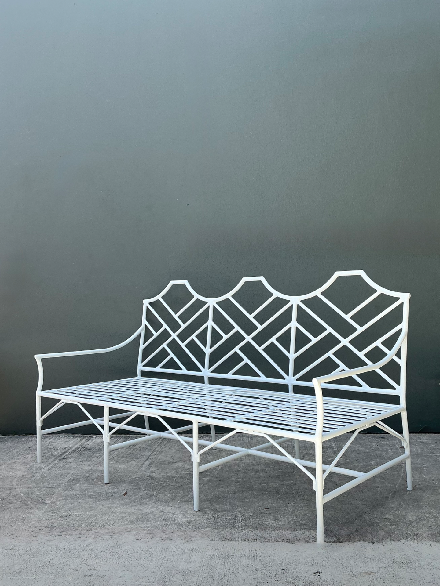 Vintage Outdoor Chinese Chippendale Cast Aluminum Sofa - Side view