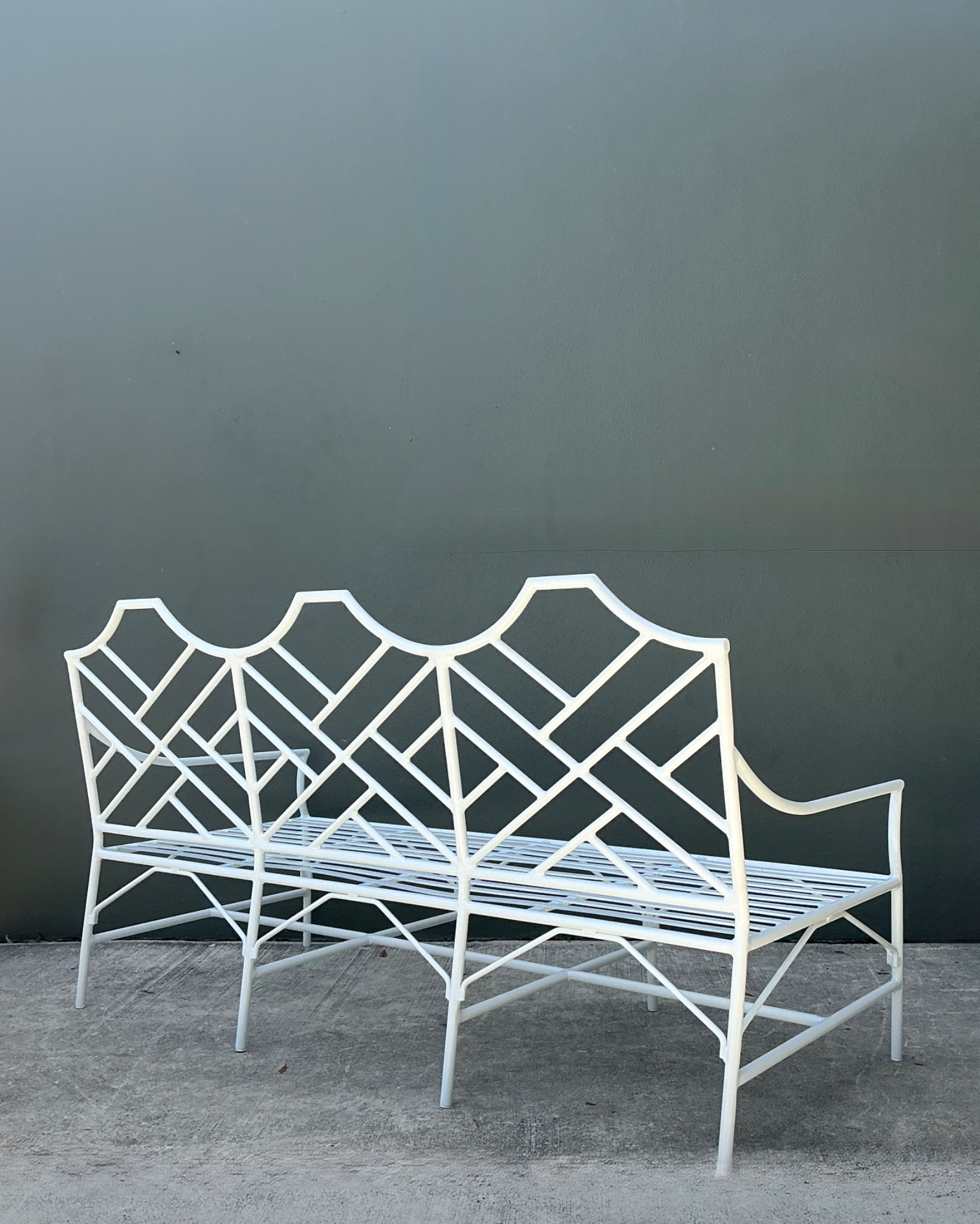 Vintage Outdoor Chinese Chippendale Cast Aluminum Sofa - Top view