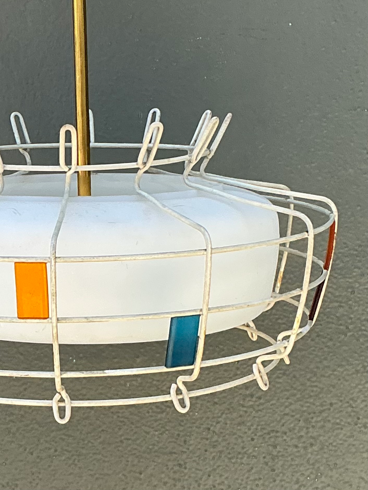 Vintage Mid-Century Modern Wire Pendant Fixture - Detail view