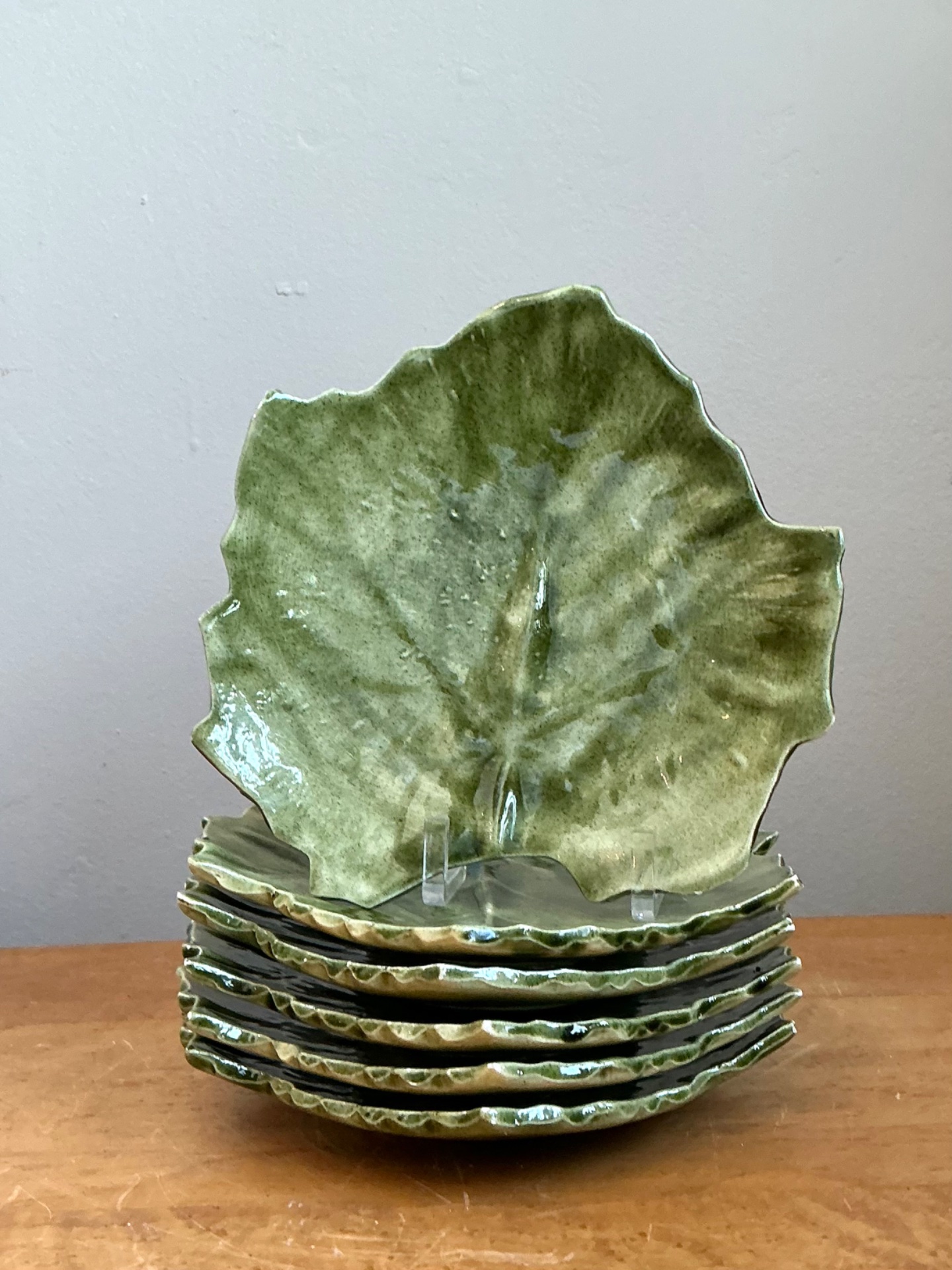 Vintage Glazed Ceramic Leaf Plates - Top view