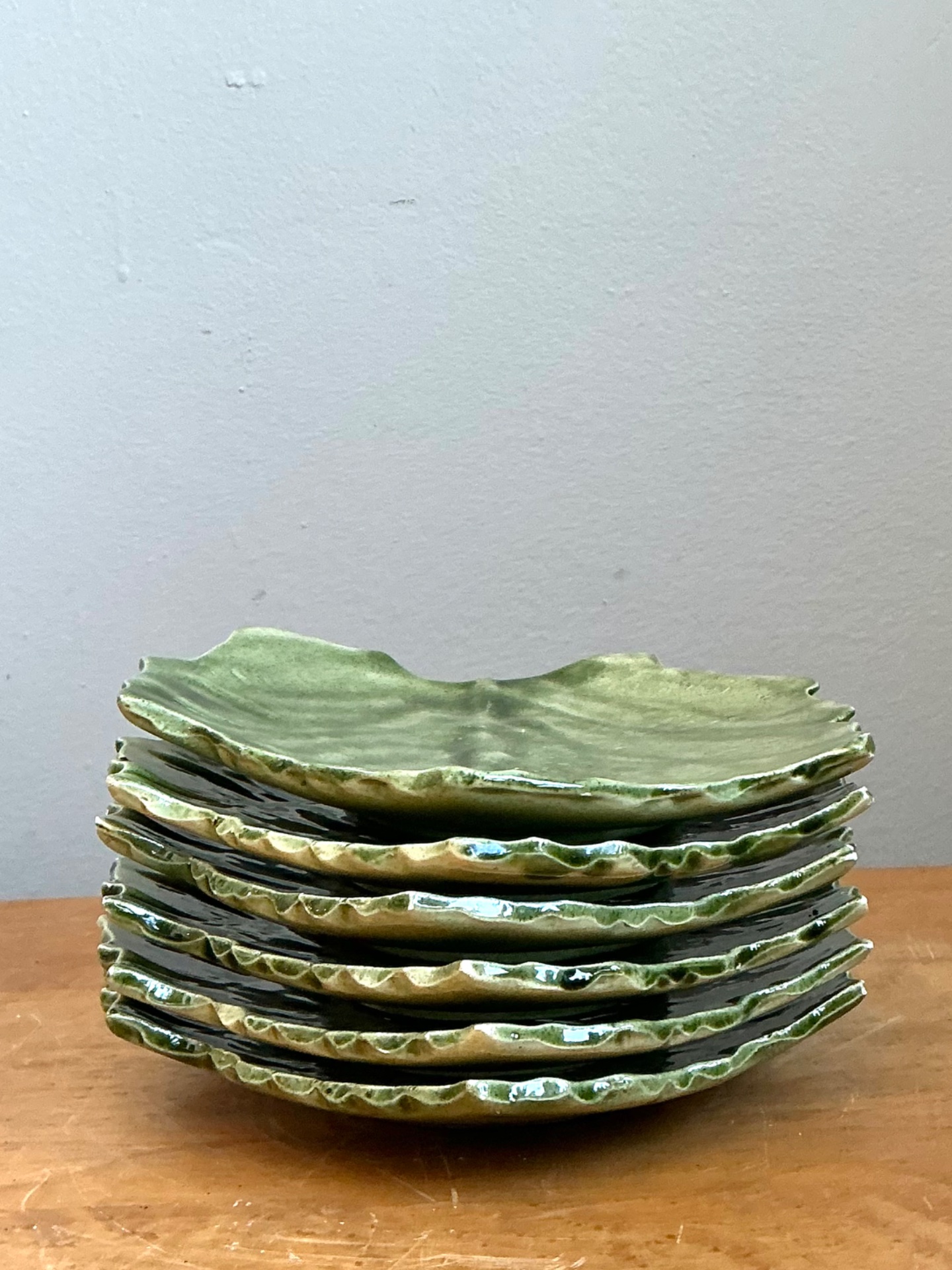 Vintage Glazed Ceramic Leaf Plates - Back view