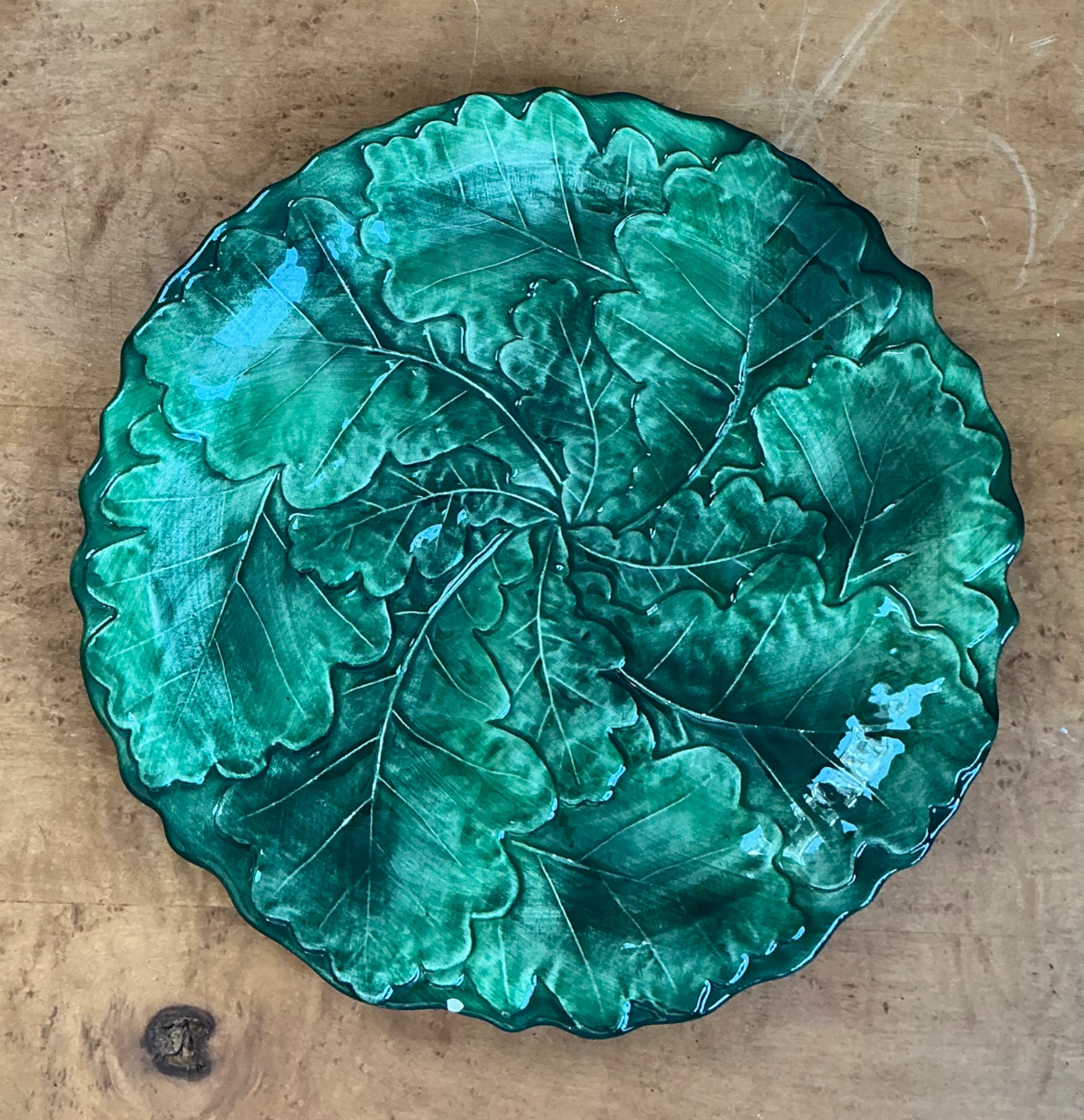 Vintage Bordallo Pinheiro Green Cabbage Leaf Platter - Ceramic, 10.75W x 1H - Back view