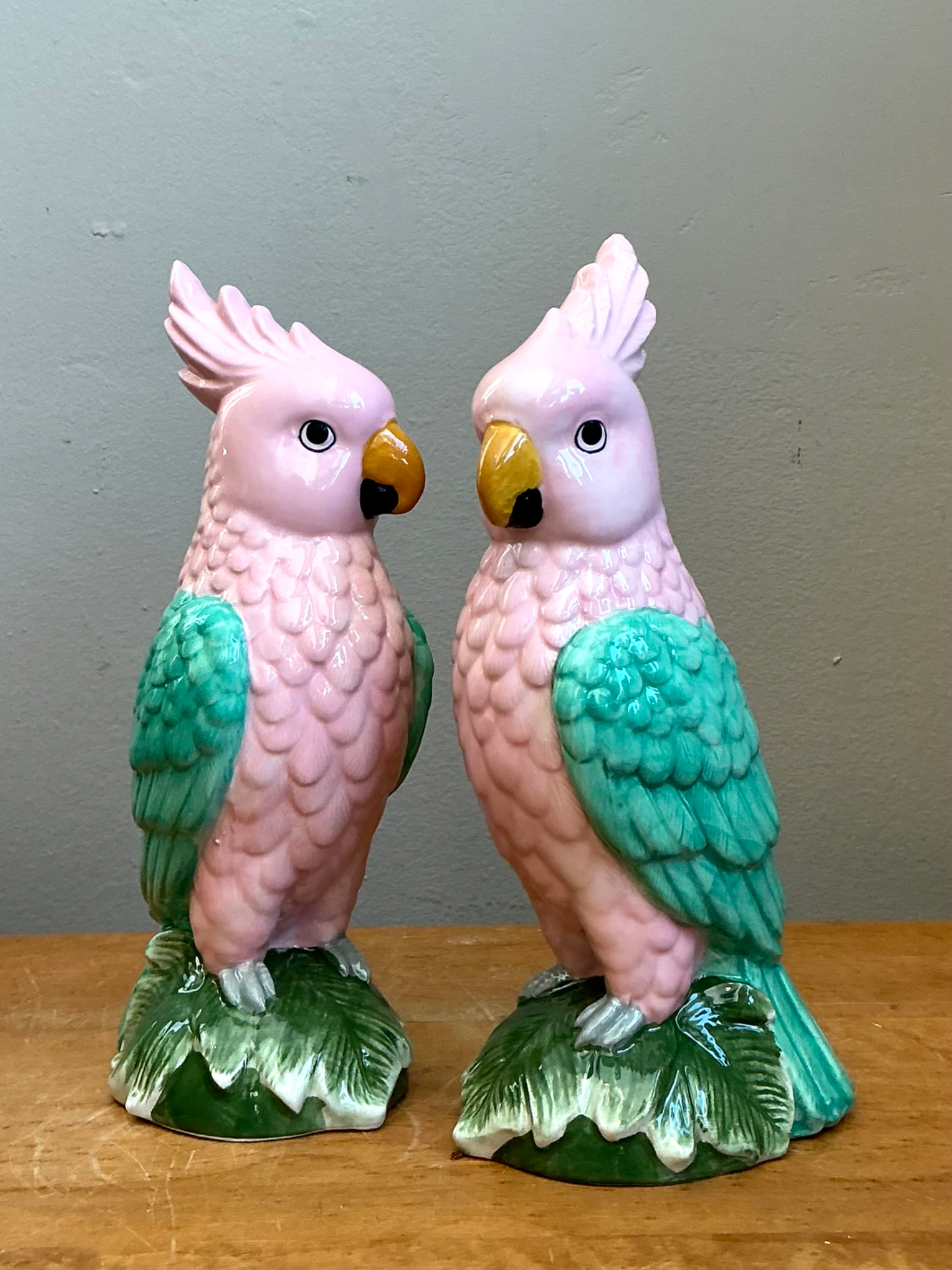 Vintage Ceramic Parrot Figurines - Pair - Back view