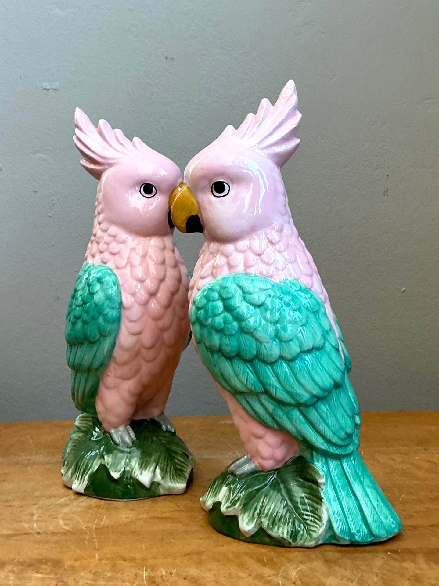 Vintage Ceramic Parrot Figurines - Pair - Detail view