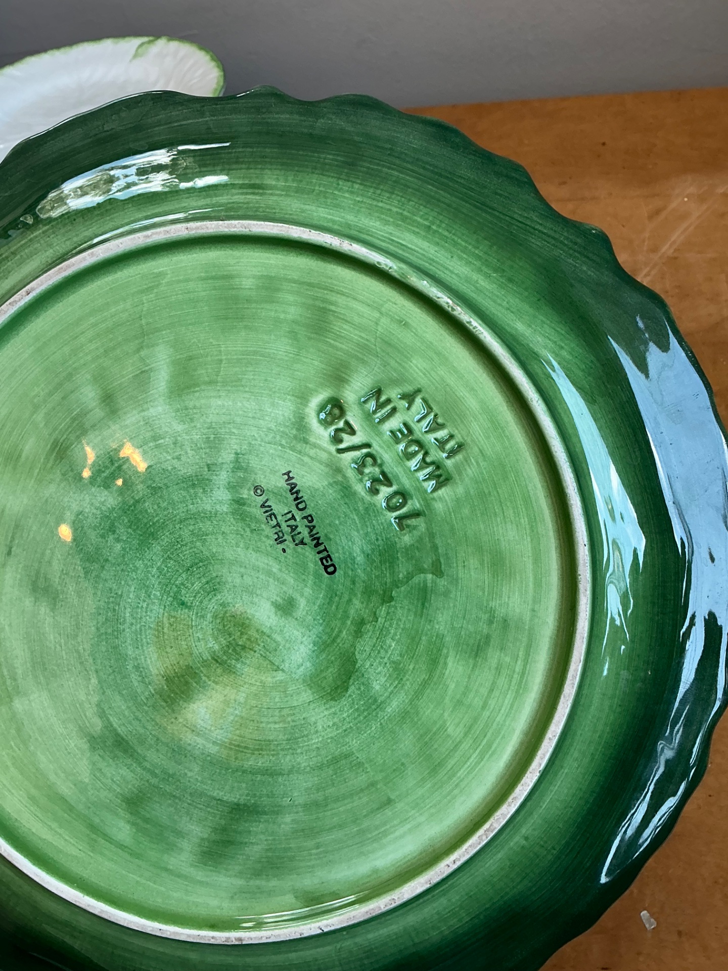 Vintage Bordallo Pinheiro Green Cabbage Leaf Platter - Ceramic, 10.75W x 1H - Back view