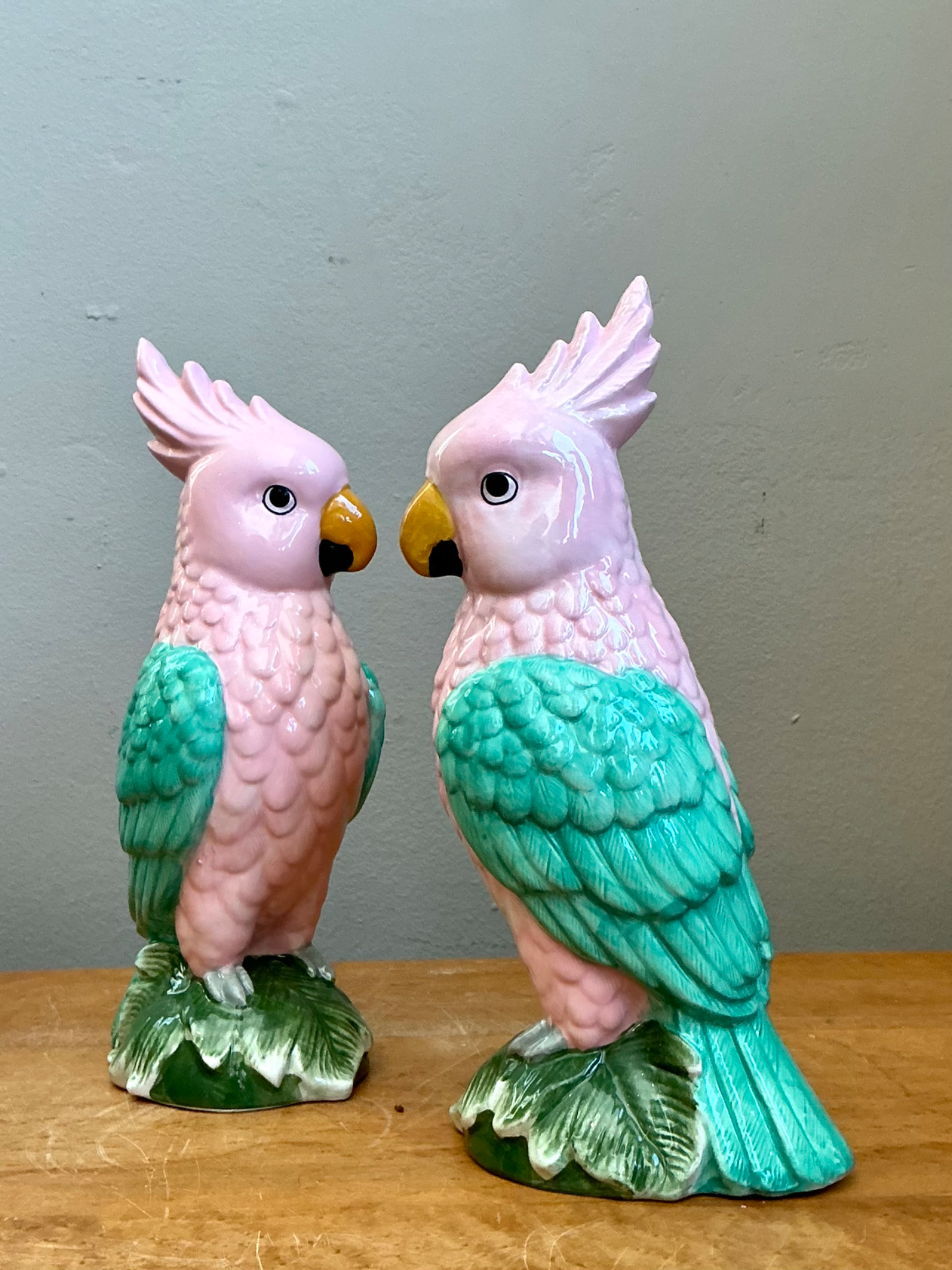 Vintage Ceramic Parrot Figurines - Pair - Top view