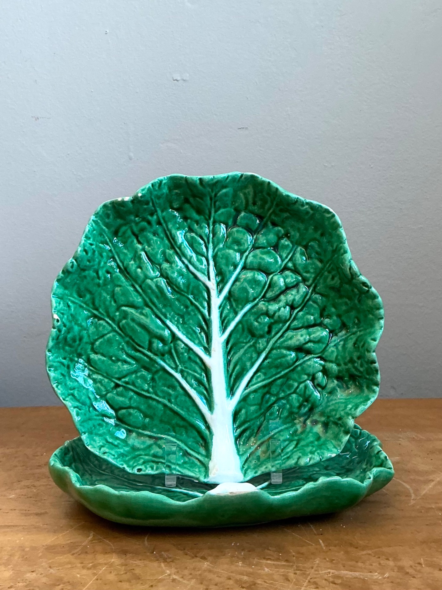 Vintage Bordallo Pinheiro Green Cabbage Leaf Plate - Top view