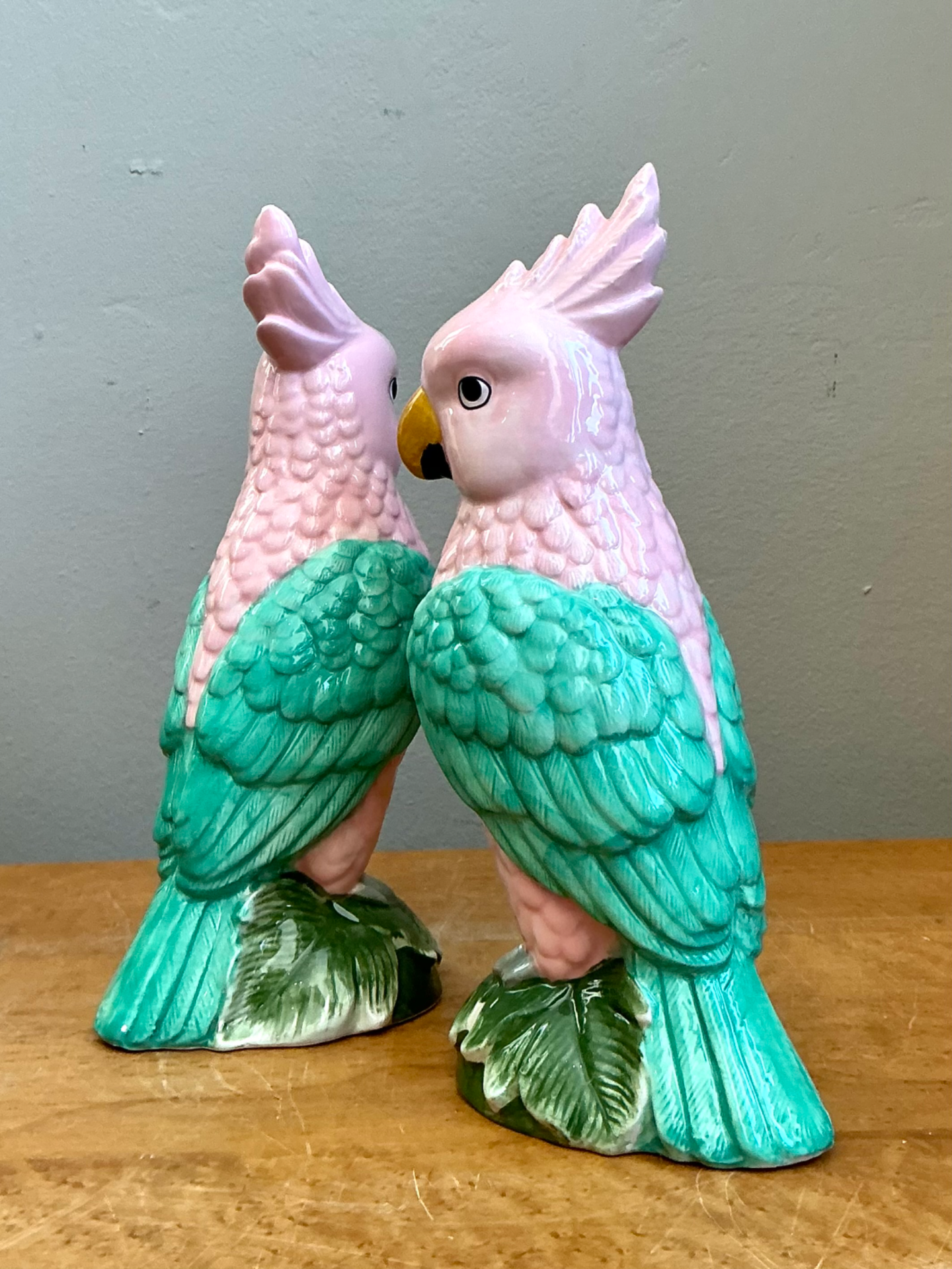 Vintage Ceramic Parrot Figurines - Pair - Side view