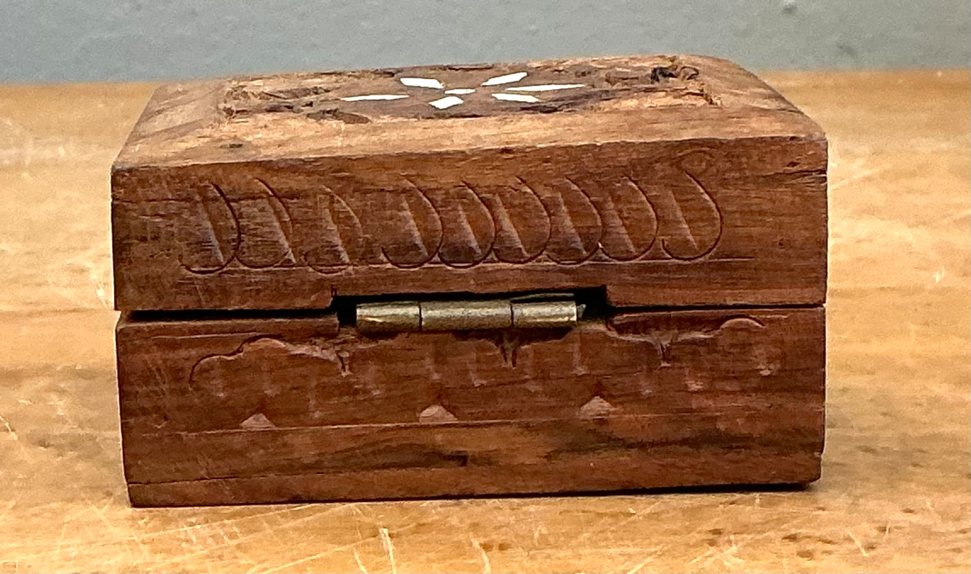 Vintage Carved Wood Trinket Box - Top view