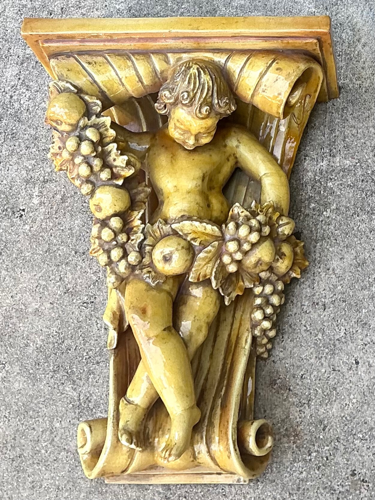 Vintage Italian Ceccerelli Fruit Garland Cherub Wall Terracotta Sconces - Side view