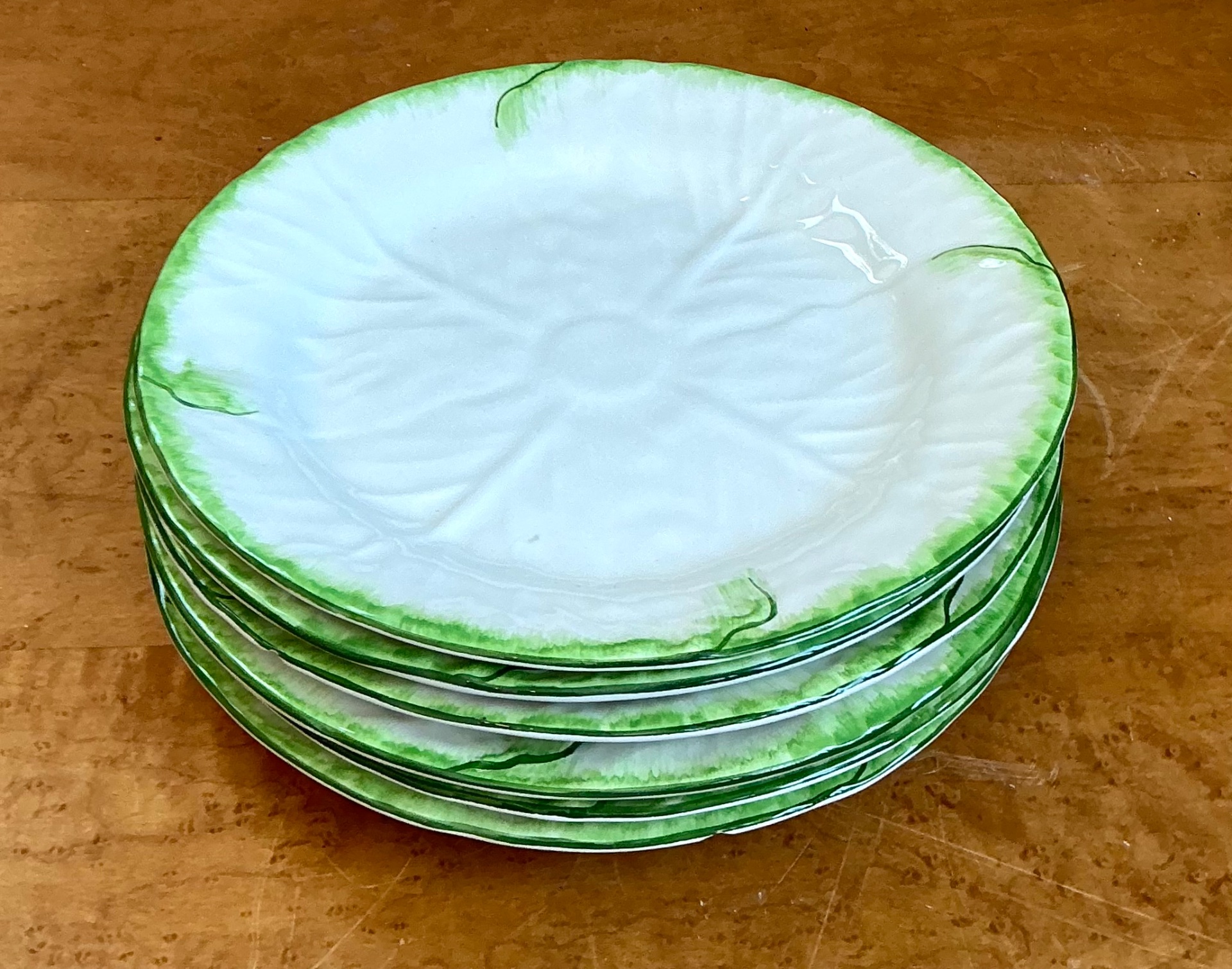 Set of 6 Vintage Tiffany and Co Ceramiche Cabbage Leaf Plates - Side view