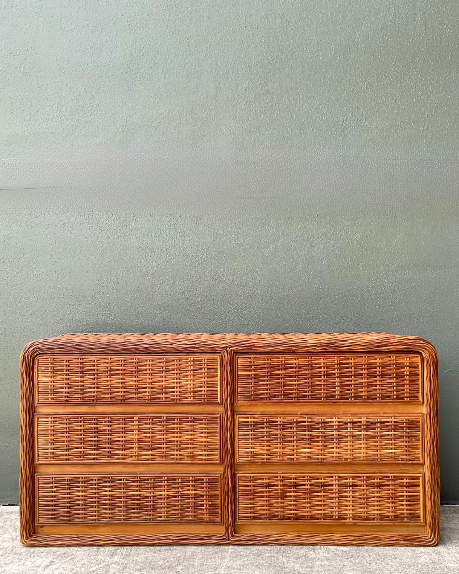 Vintage Woven Rattan Dresser - Rattan, 60W x 29.75H - Back view