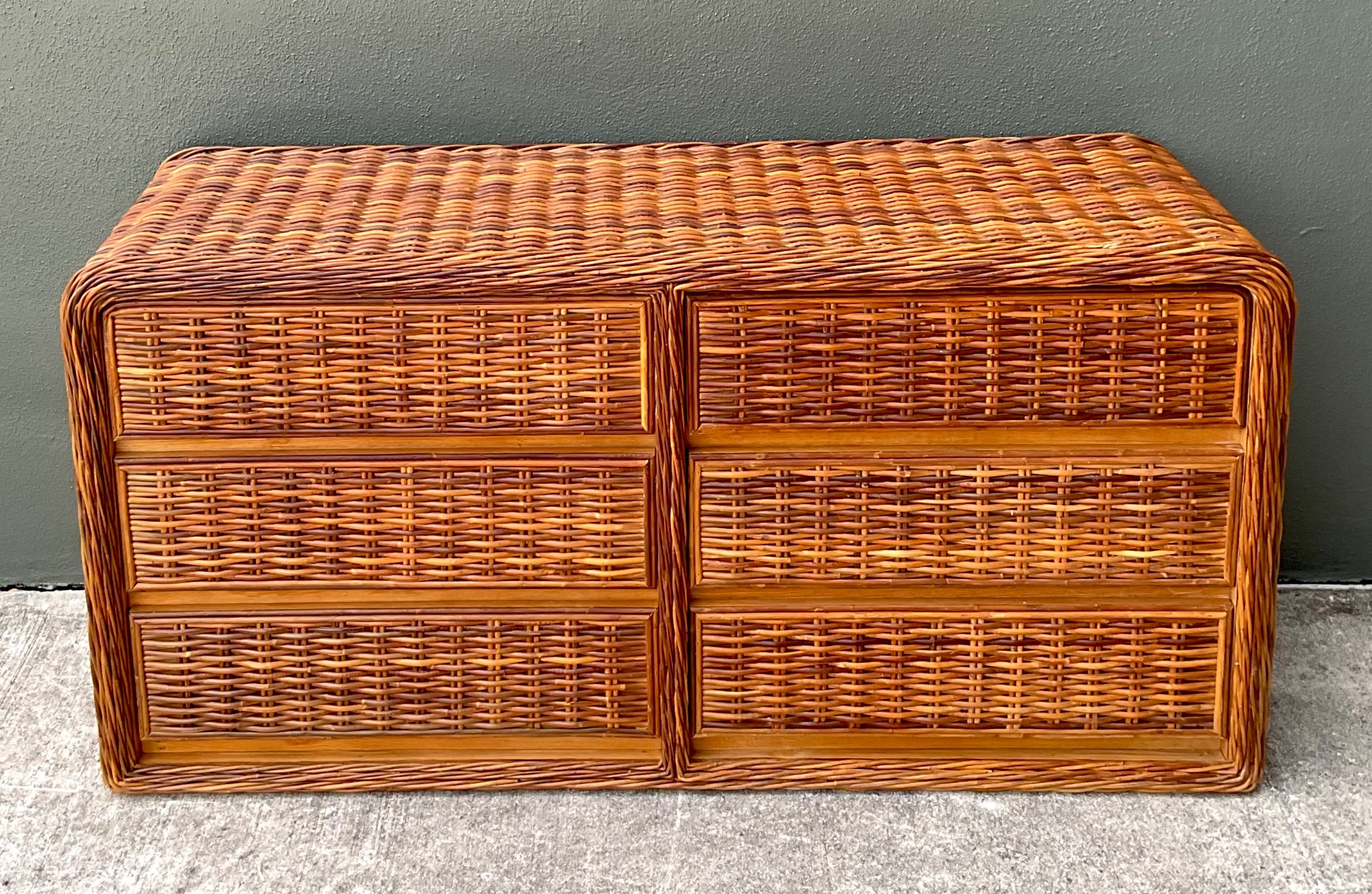 Vintage Woven Rattan Dresser - Rattan, 60W x 29.75H - Detail view