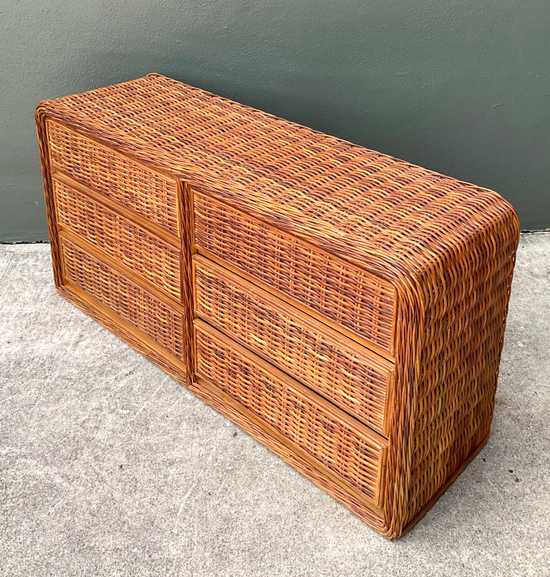 Vintage Woven Rattan Dresser - Rattan, 60W x 29.75H - Top view