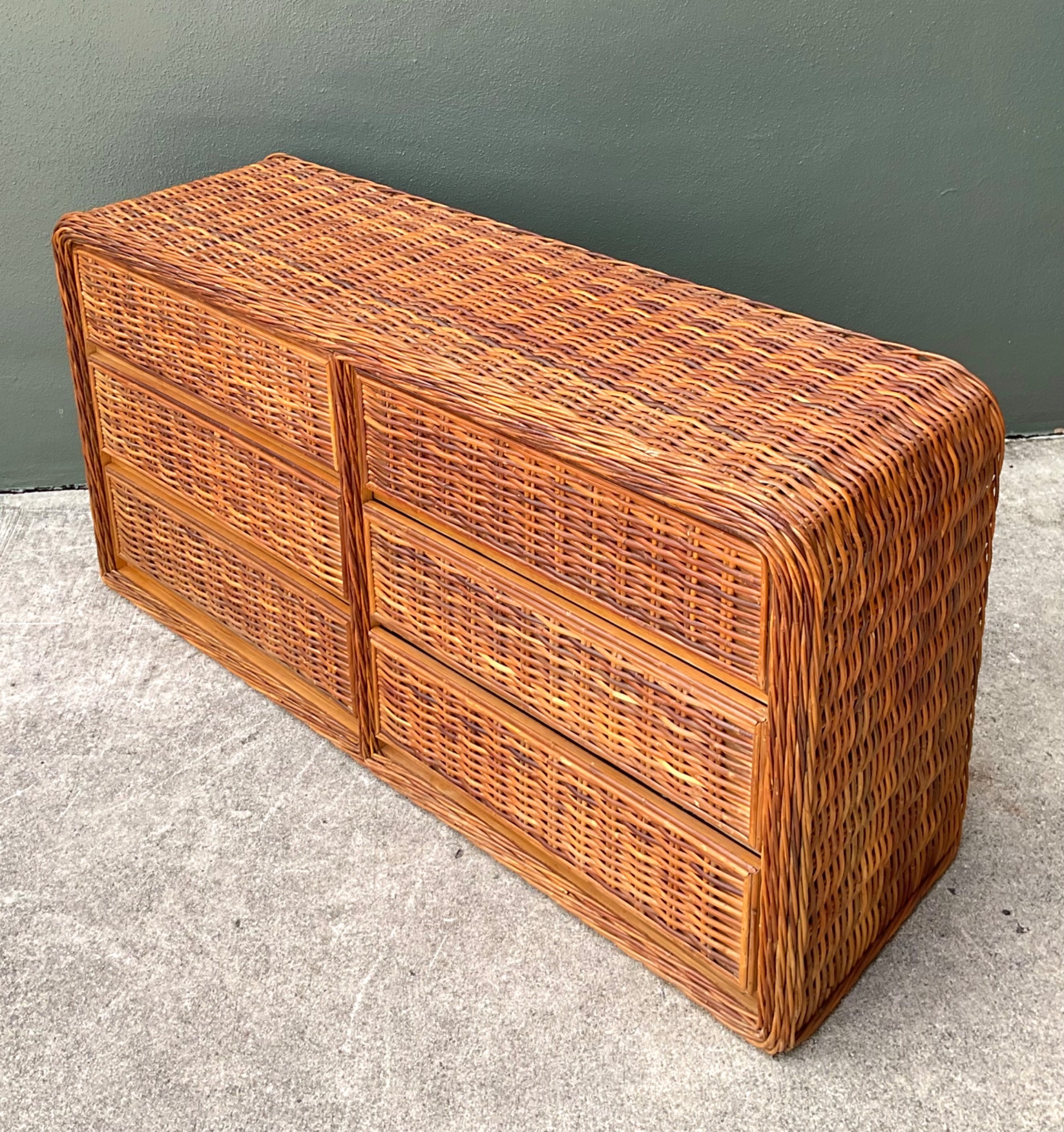 Vintage Woven Rattan Dresser - Rattan, 60W x 29.75H - Side view