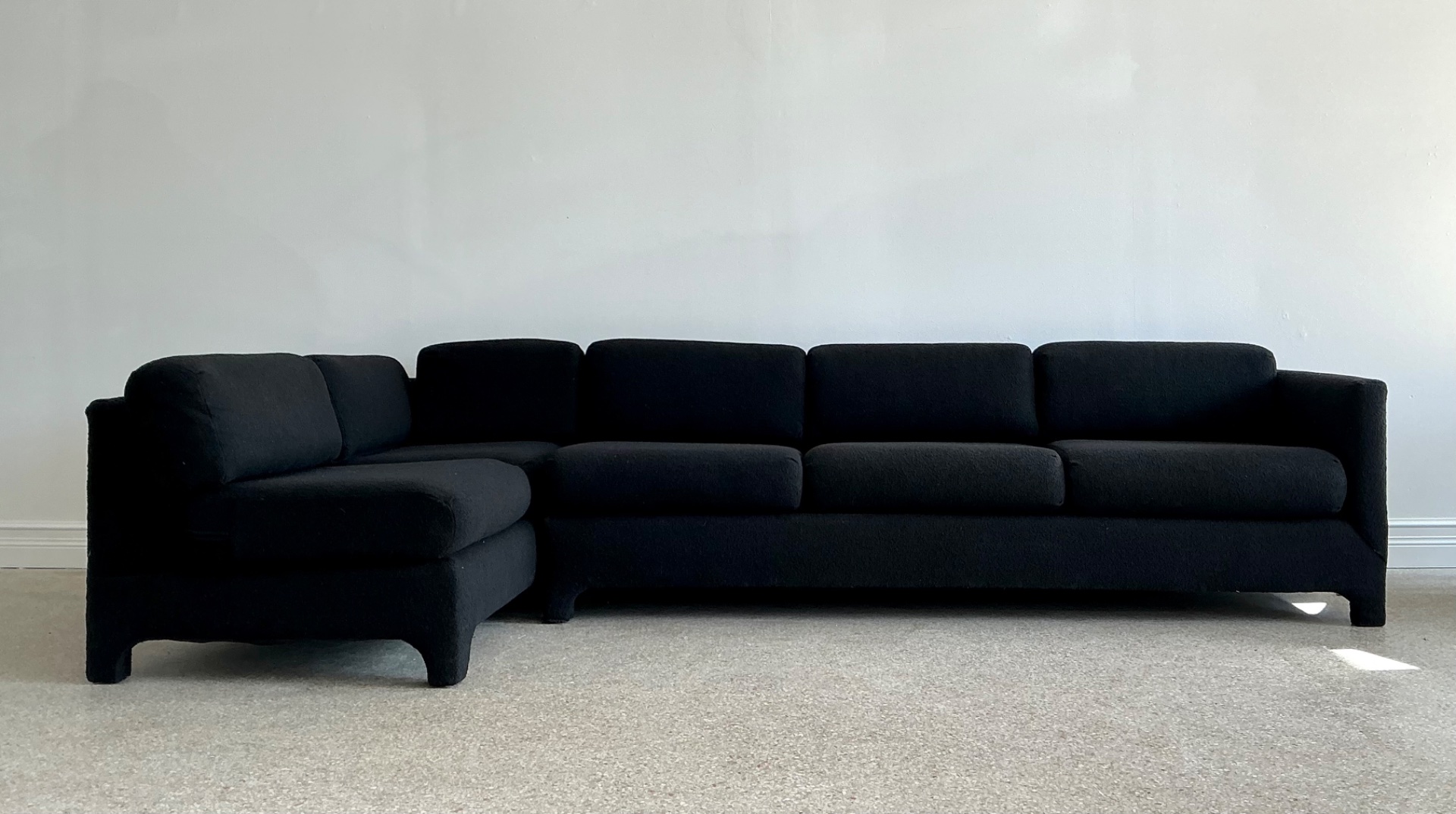 Vintage Black Boucle Sectional Sofa After Milo Baughman - Side view