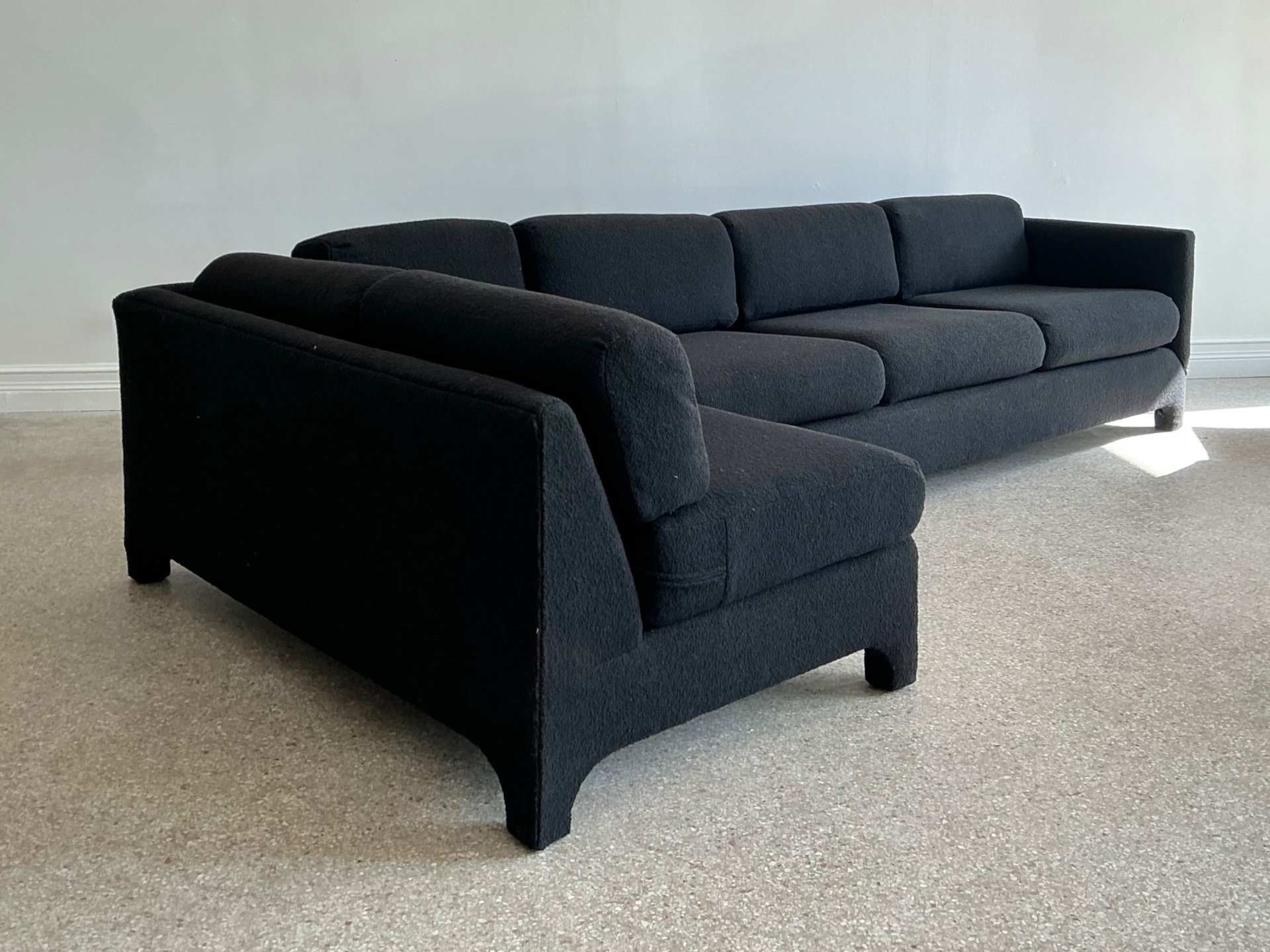 Vintage Black Boucle Sectional Sofa After Milo Baughman - Top view