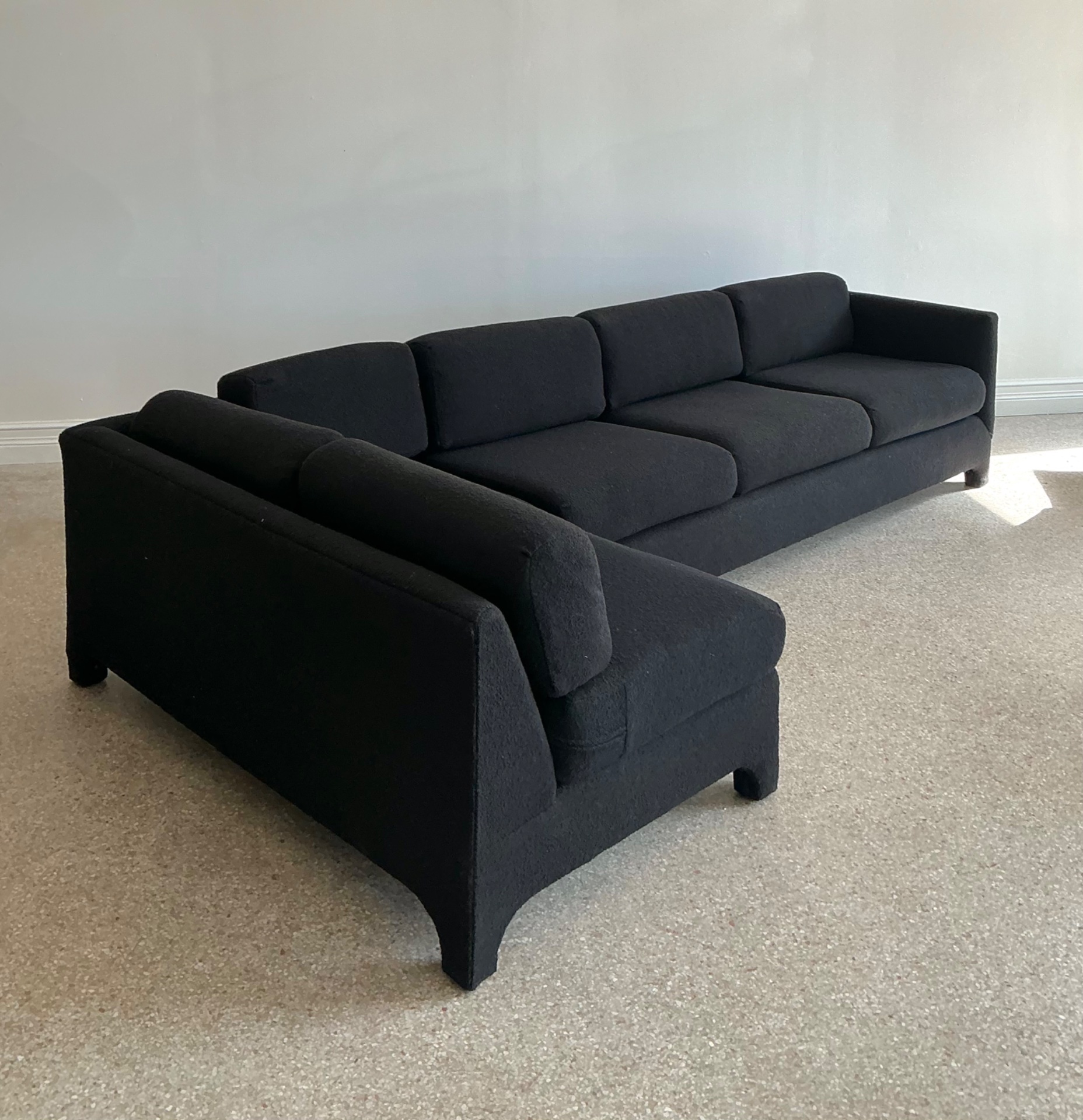 Vintage Black Boucle Sectional Sofa After Milo Baughman - Detail view