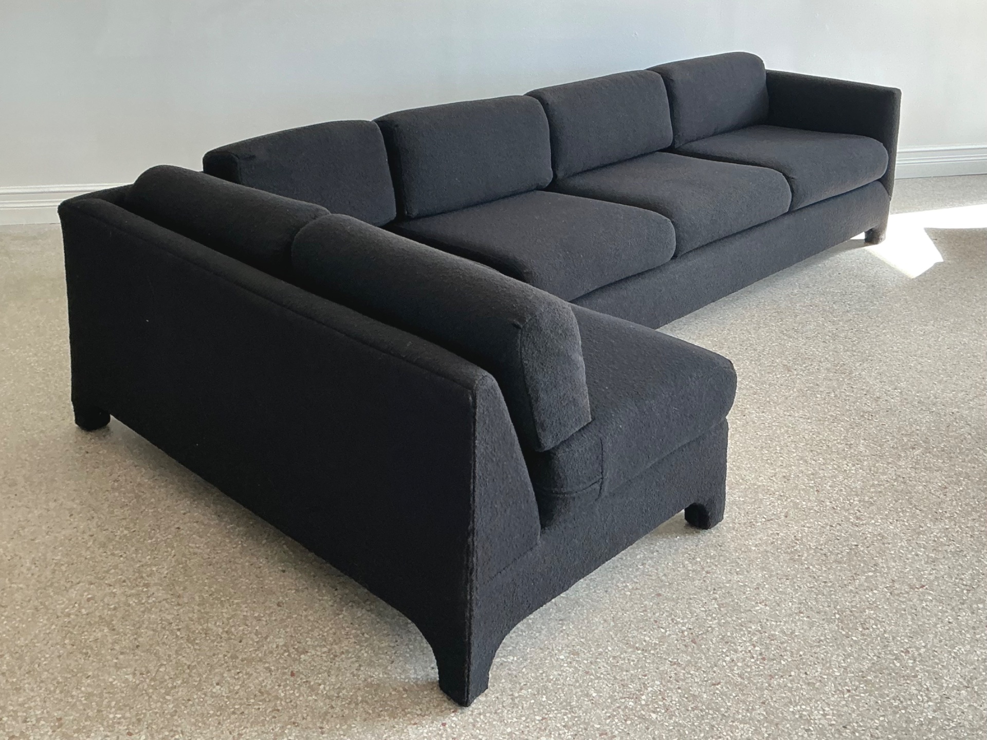 Vintage Black Boucle Sectional Sofa After Milo Baughman - Back view