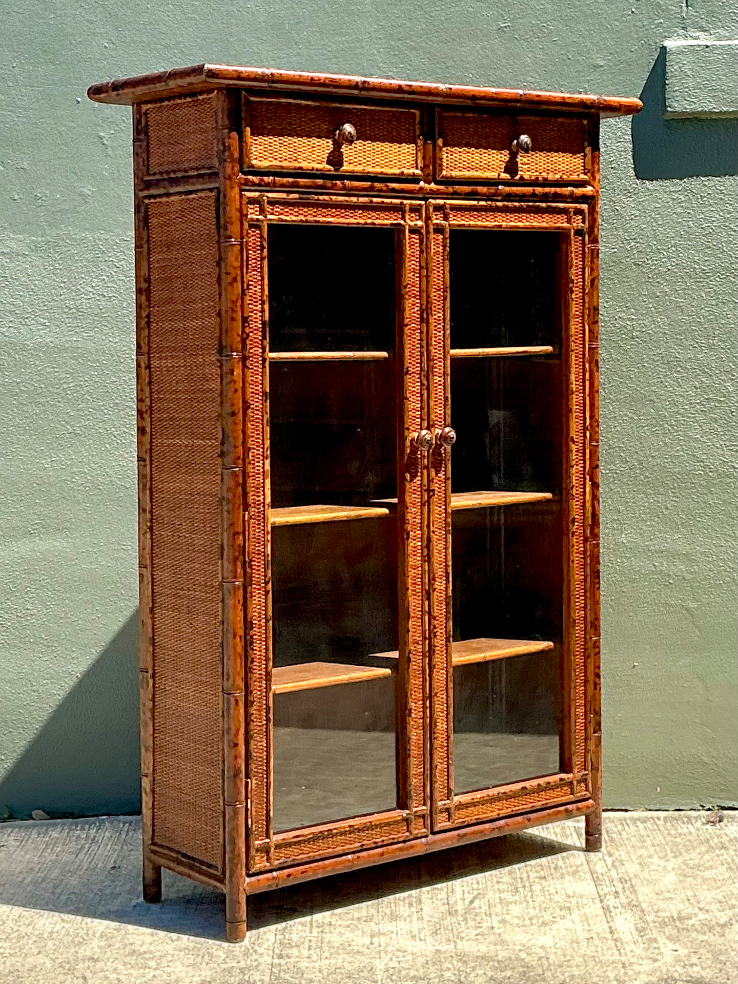 Vintage Tortoise Bamboo and Glass Cabinet - Top view