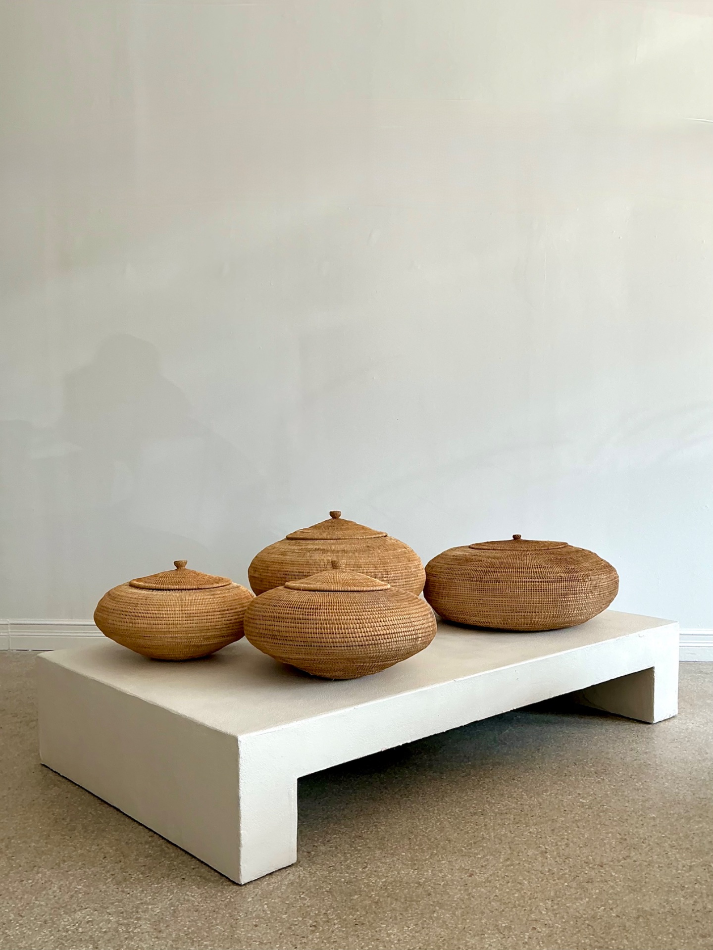 Vintage Natural Fiber Covered Basket - Top view